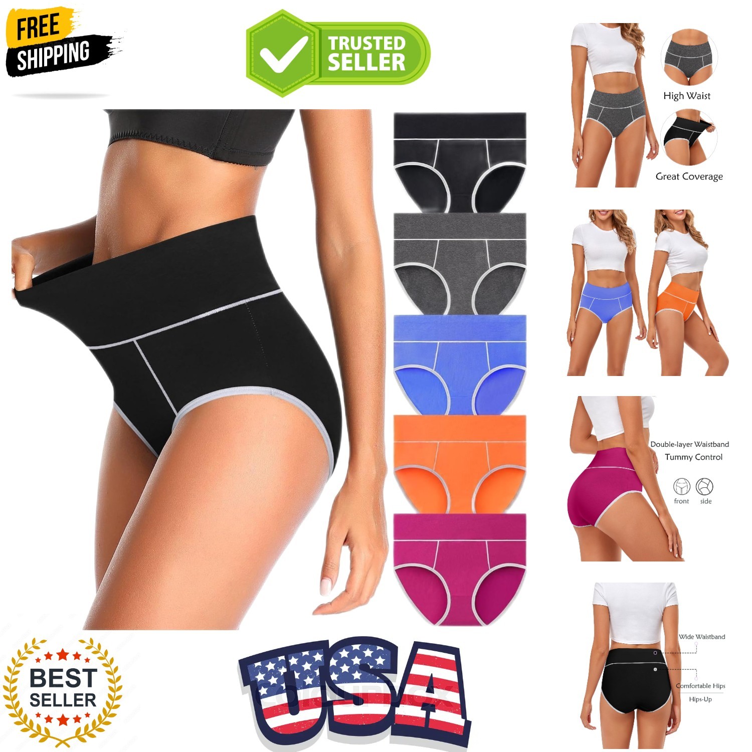 High Waisted Underwear for Women Cotton No Muffin Top Full Coverage Briefs So…