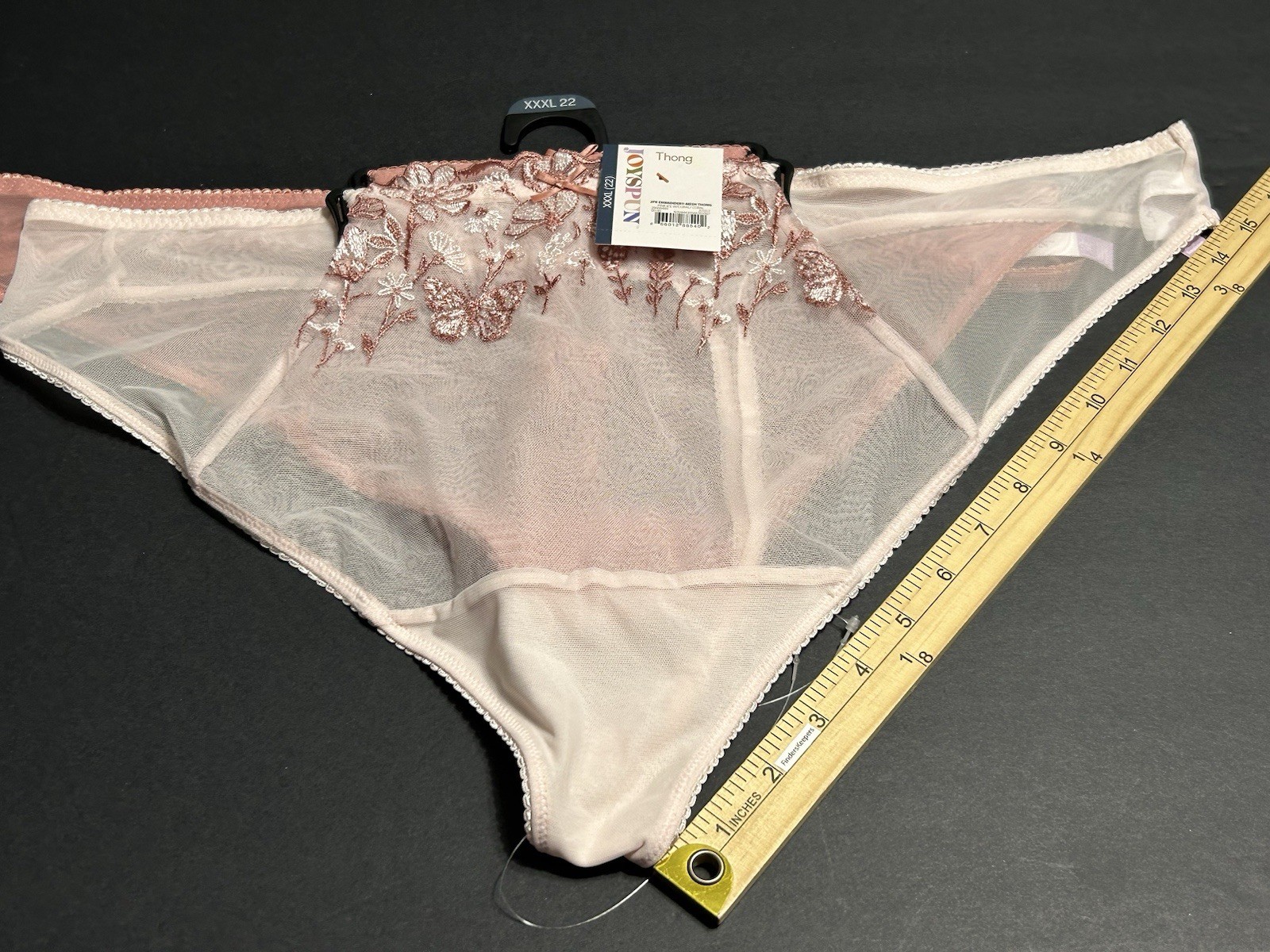 Joyspun Embroidery Barely There Modern Fit Mesh Thong Panties, 2-Pack NWT 3XL