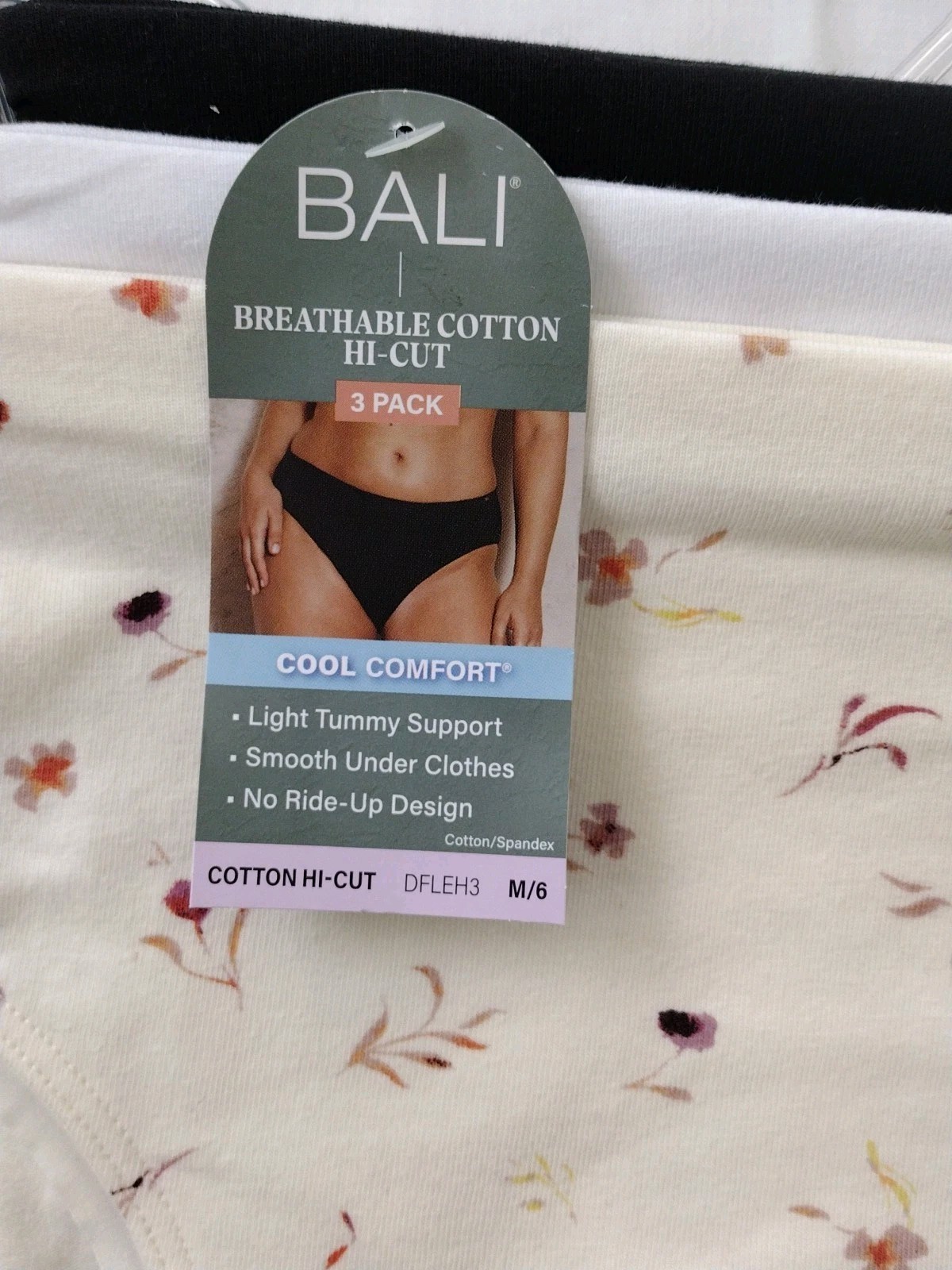 Bali M/6 ASSORTED COLORS DFLEH3 Cotton Collection Hi-Cut Panty – 3 Pack NWT