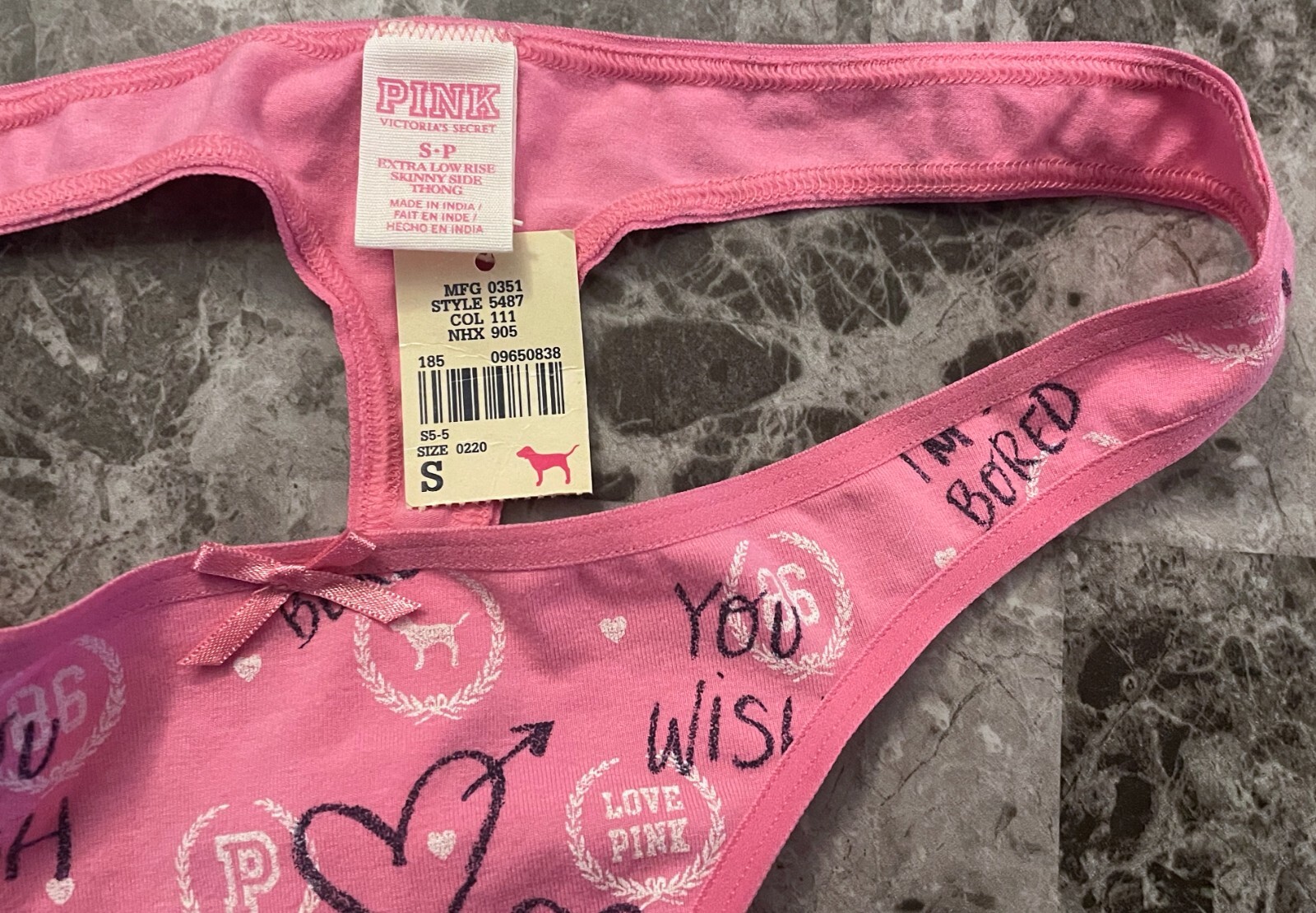 NWT VICTORIA’S SECRET PINK SMALL CRESCENT VINTAGE RARE SKINNY SIDE THONG PANTIES