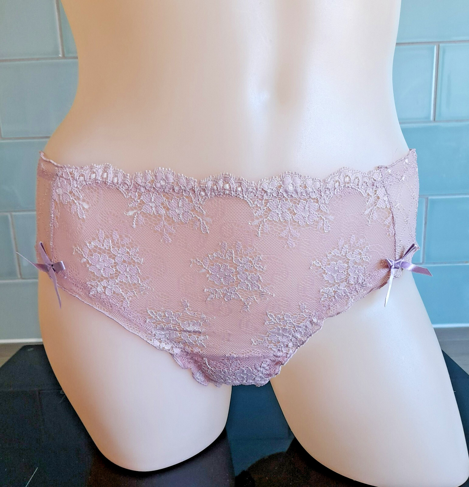 Verdissima STARRY NITE Sheer Wide Sided Pink Lace Hipster Thongboy M