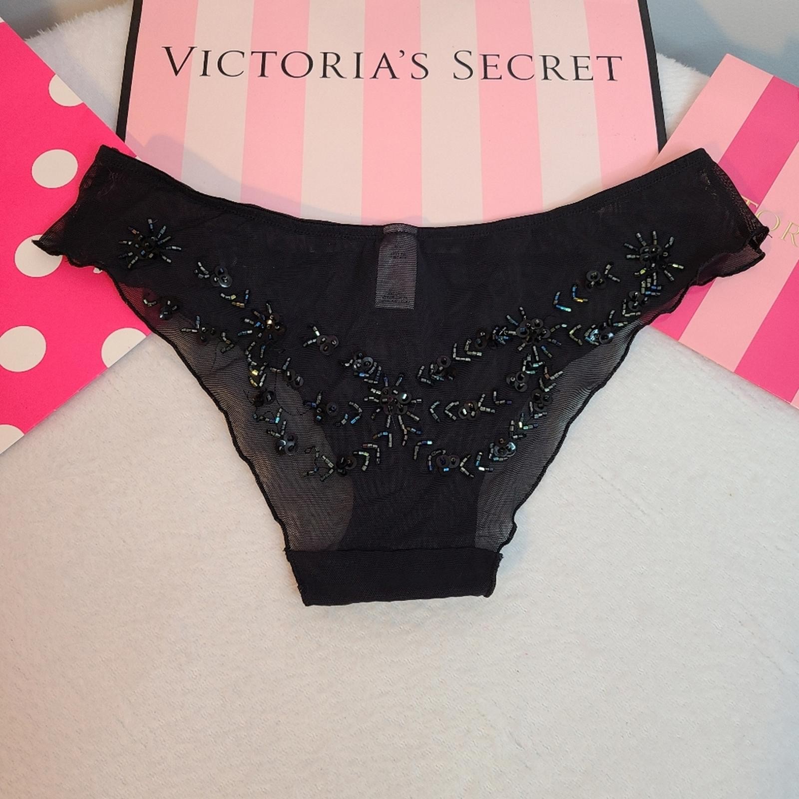 VTG Victoria’s Secret Beautiful Beaded Mesh Cheeky Bikini Panty Size Sm