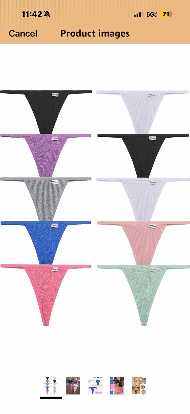FINETOO 10 Pack G-String Thongs for Women Cotton Panties Stretch T-back Large