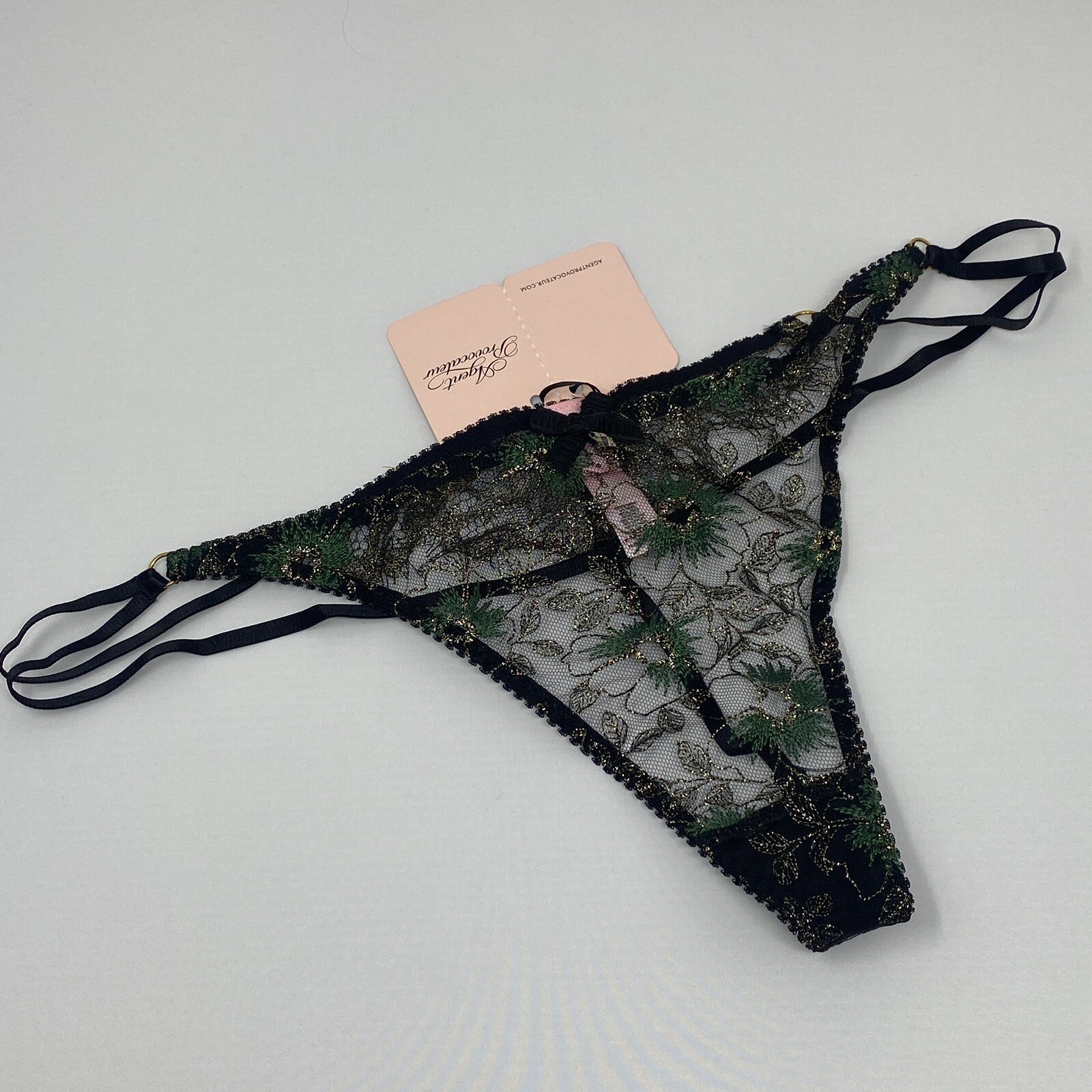 Agent Provocateur Castalia Black Green Gold Thong AP5 Extra Large NWT
