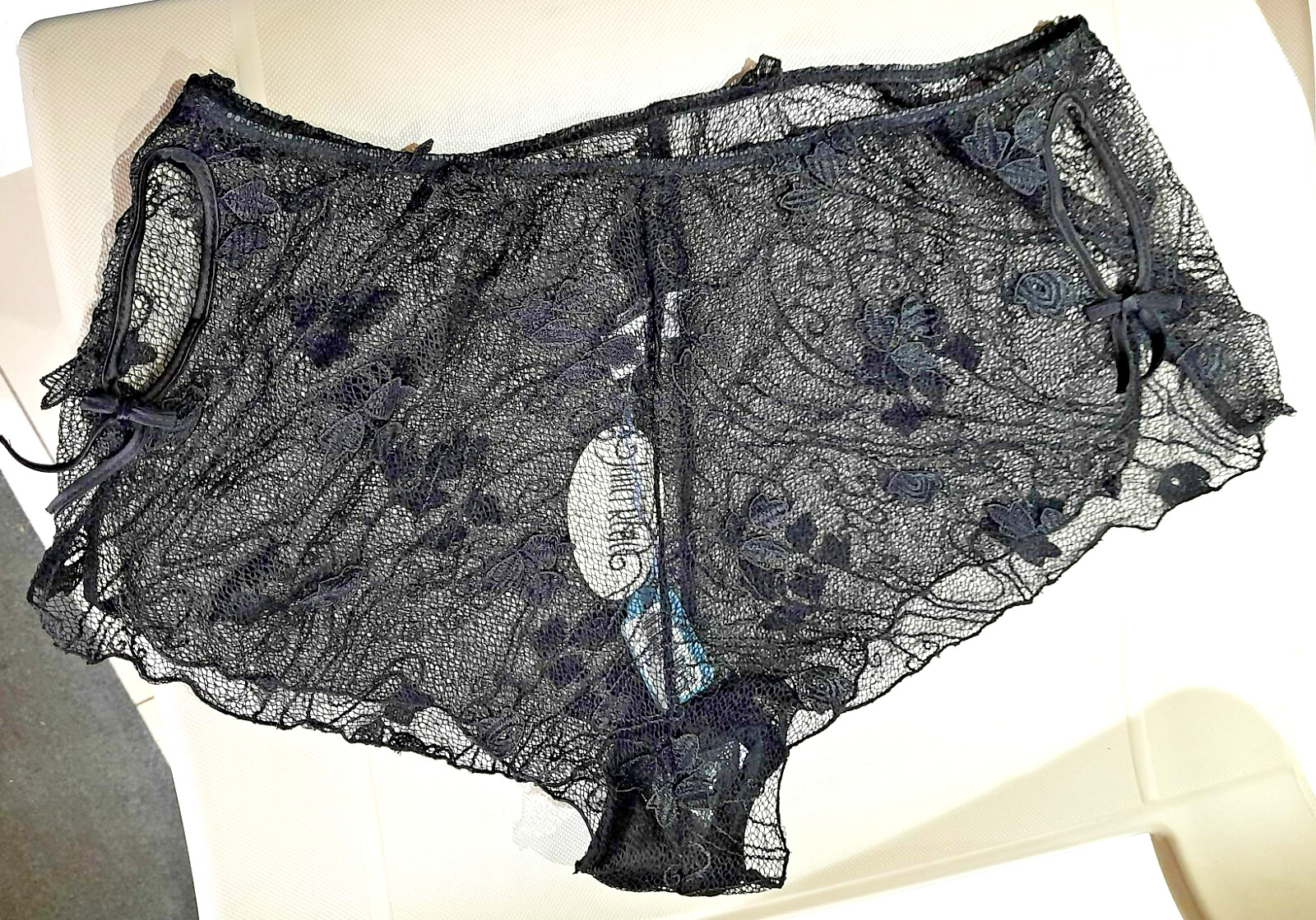 Janet Reger London Sheer Black Mesh and Embroidered SCARLETT French Knickers