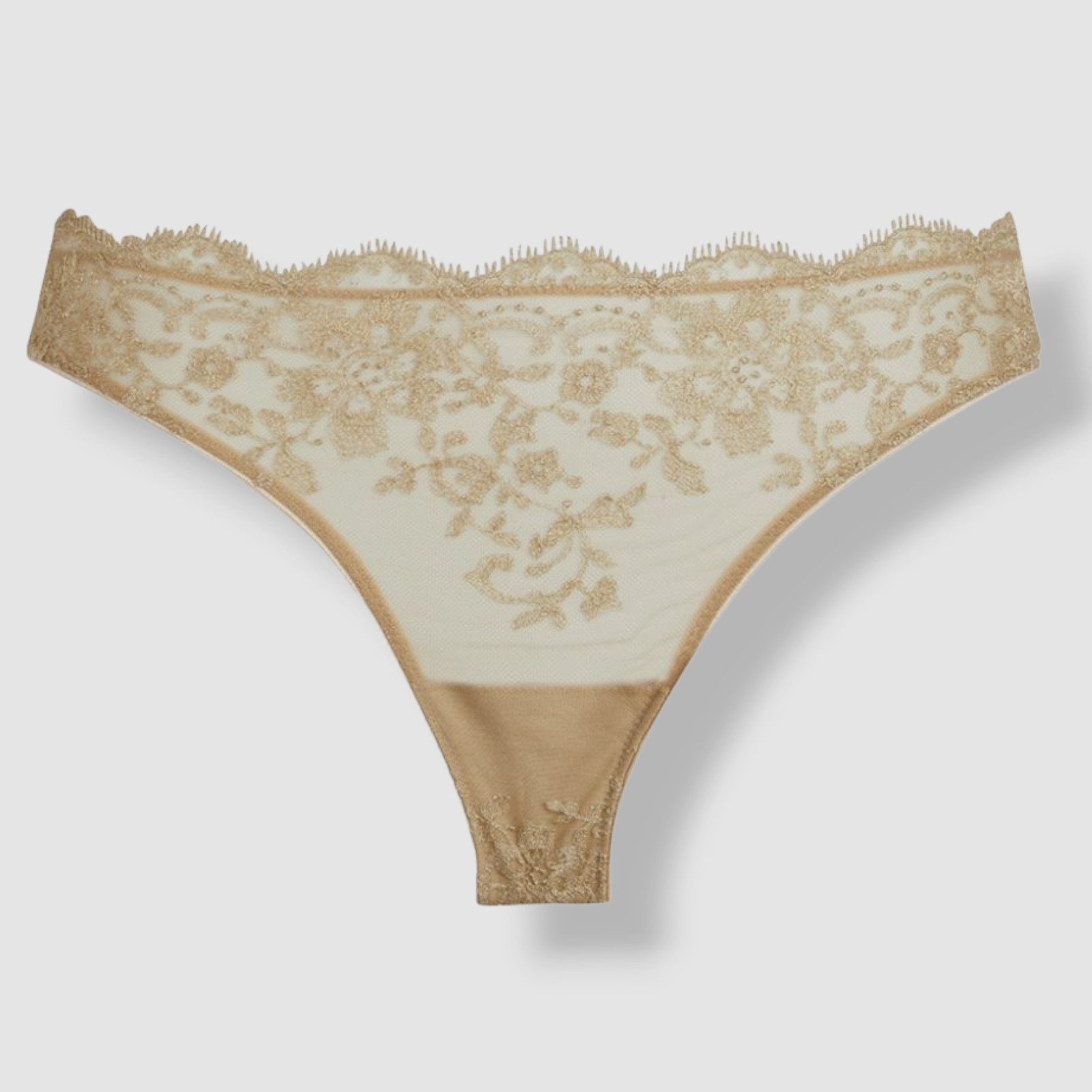 $195 I.D Sarrieri Women’s Gold Floral Lace Brazillian Briefs Size 3/L