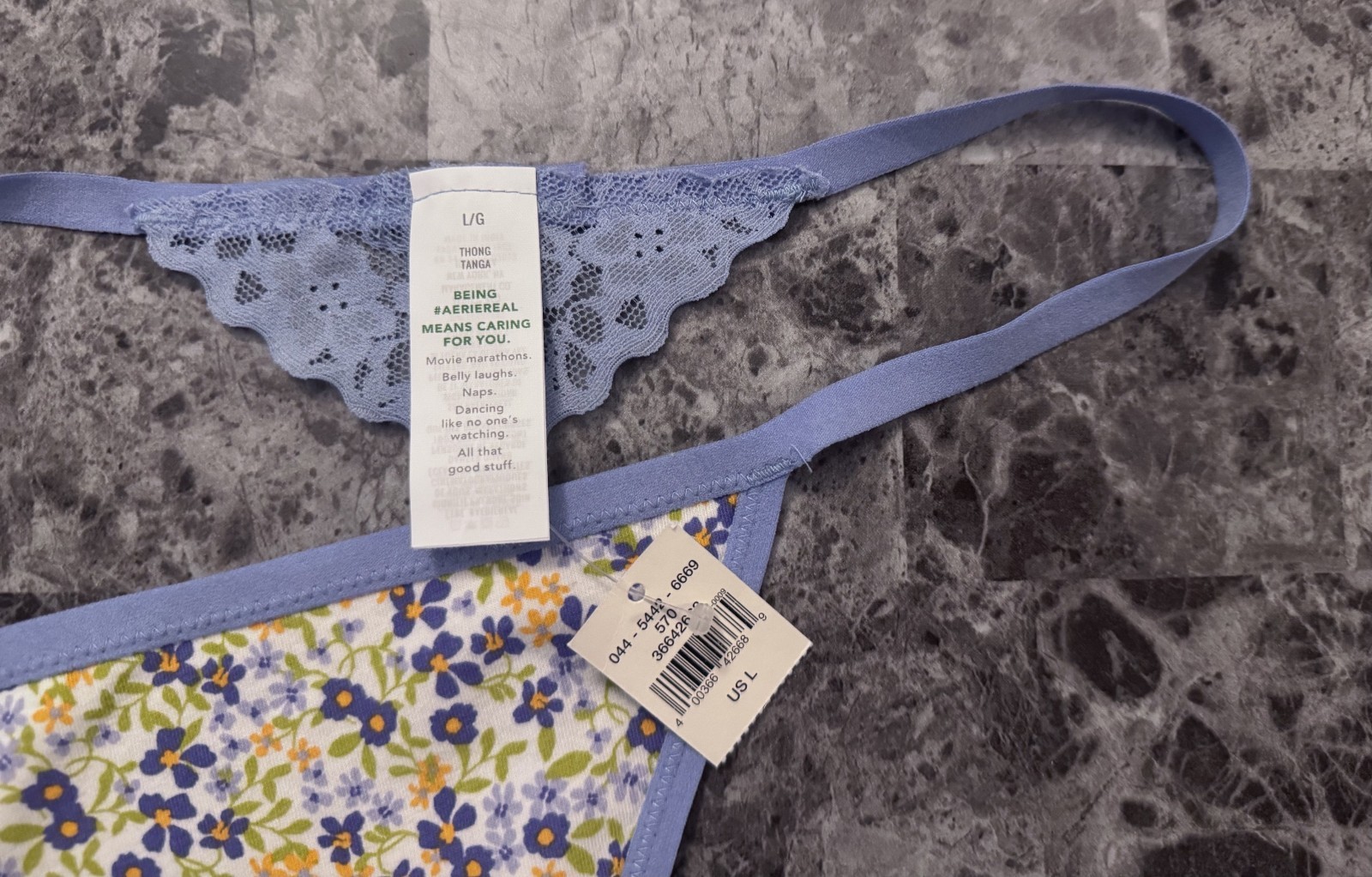 NWT AERIE AMERICAN EAGLE LARGE BLUE GREEN FLORAL LACE BACK RARE V STRING PANTIES