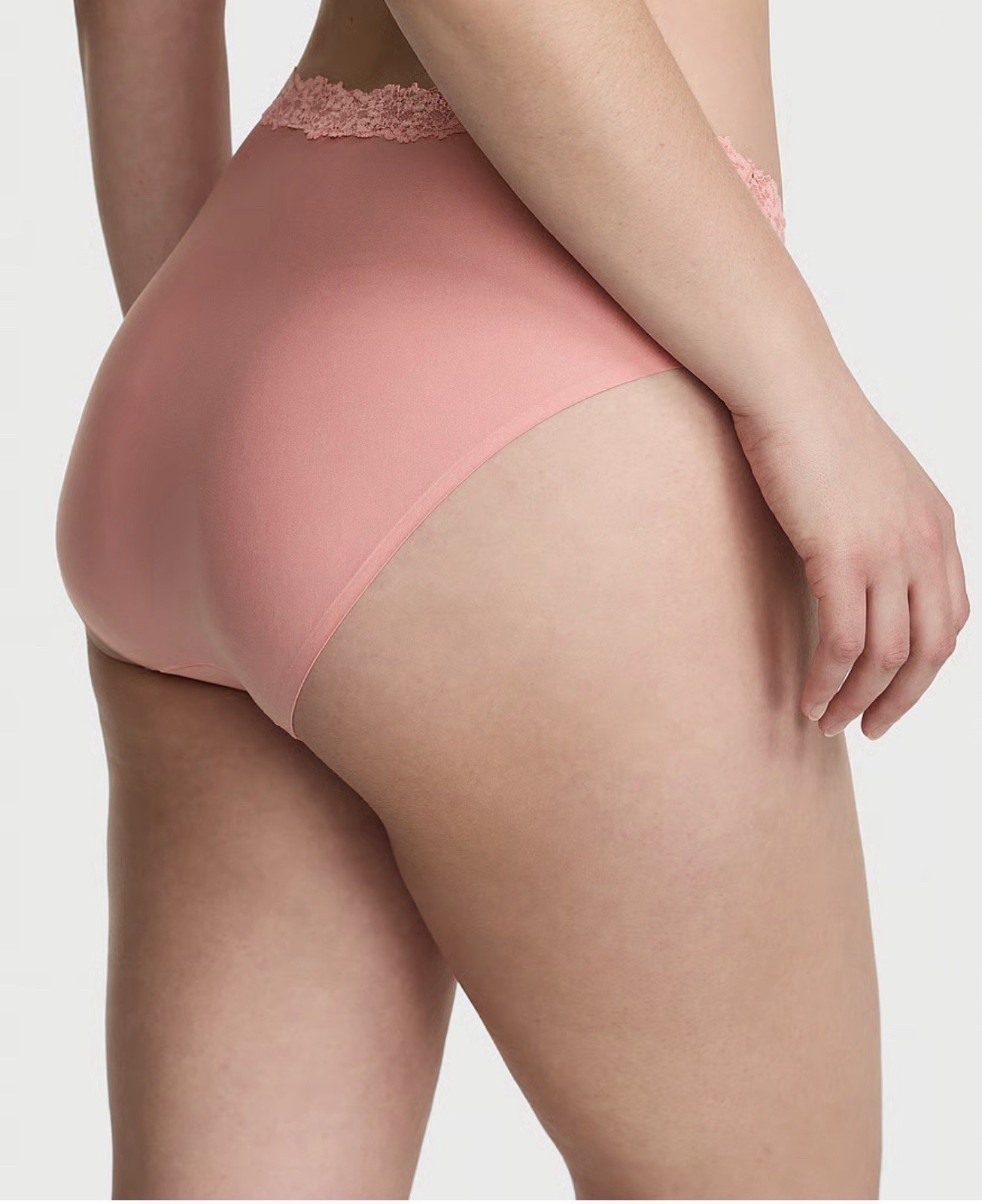 Pink Brief Panties Women High Rise Solid Lace Stretch Opaque