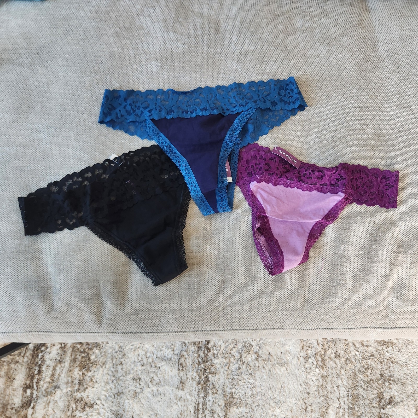 Adore Me Women’s 0X Multicolor Lace Thong Panties Pack of Three NWT
