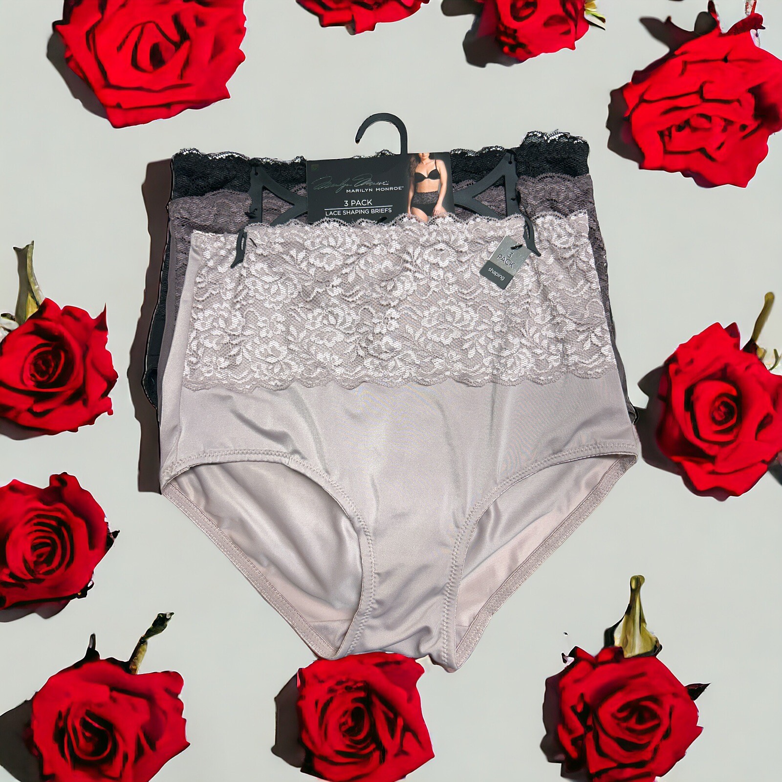 Marilyn Monroe 3pc MM7305 Lace Shaping Briefs~2X~Double Layer~ Tummy Panel $42