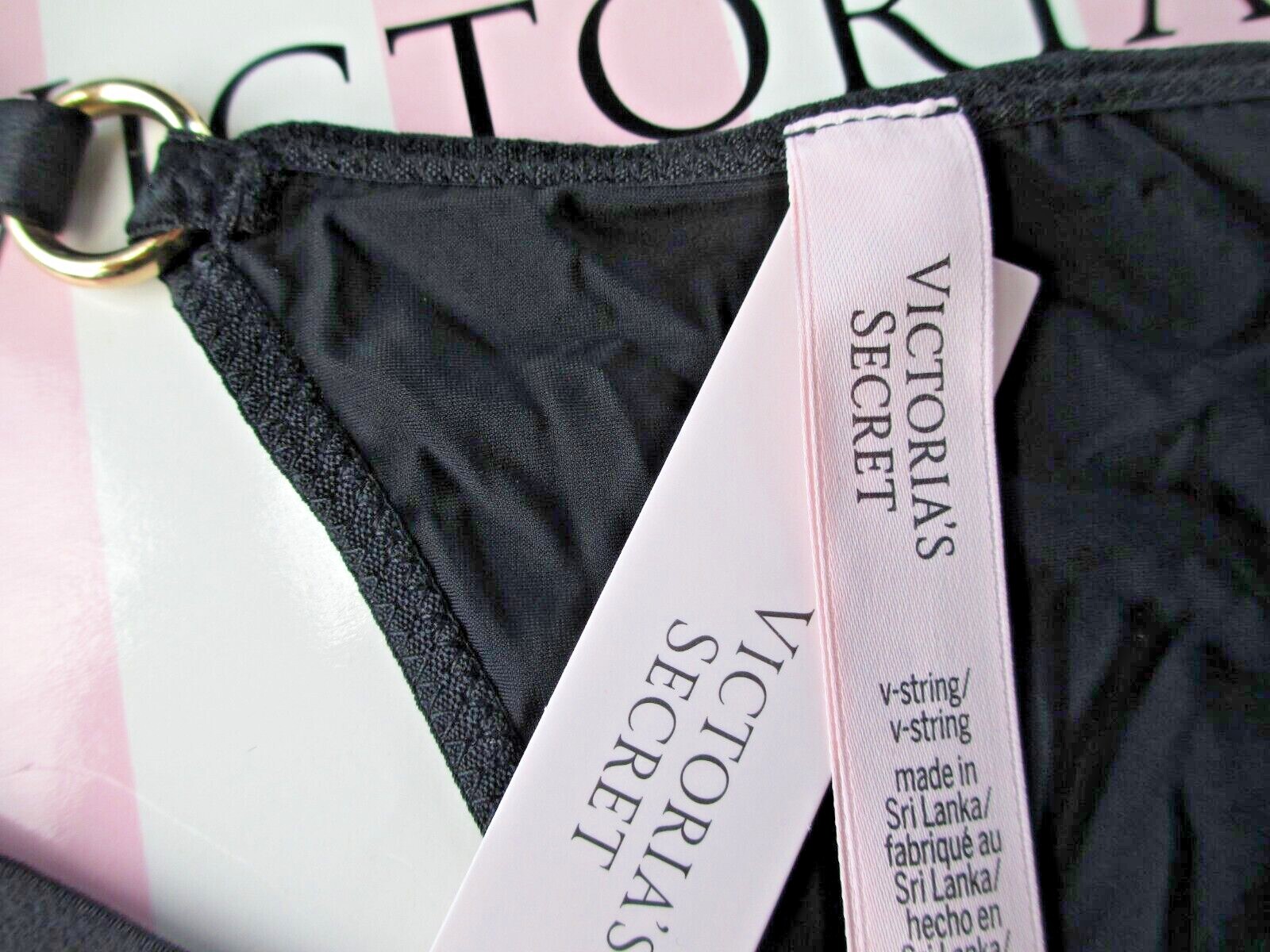 VICTORIA’S SECRET VERY SEXY V-String Thong Panty VS Black S M L XL Hardware Ring