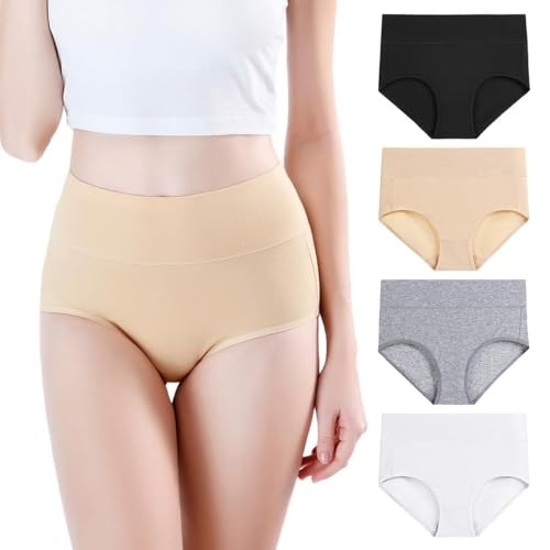 Women’s Modal Underwear Soft High Waist Briefs 4X-Large Black/Beige/Grey/White