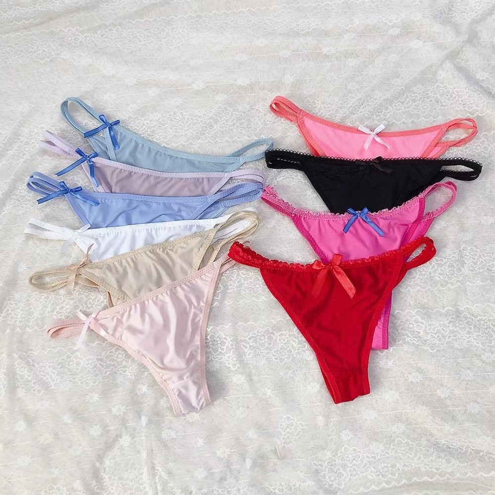 UK Girl Sexy Cute Ice Silk Thong Low Waist Cotton Lace Ladies T-shaped Pan Comfy