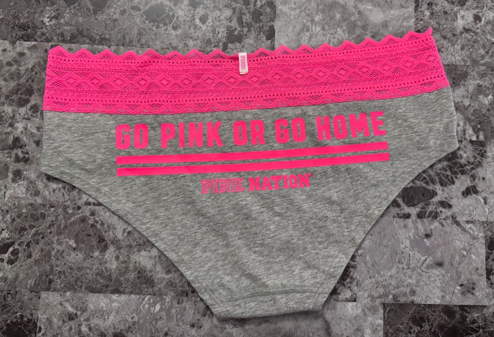 NWT VICTORIA’S SECRET PINK NATION L GO PINK OR GO HOME LACE RARE HIPSTER PANTIES