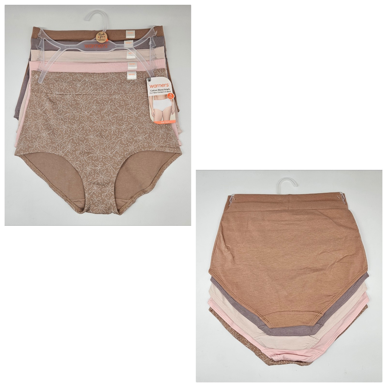 WARNERS 5 Pk Womens S M L XL Dig Free Comfy Cotton Briefs Brown Taupe Beige Pink