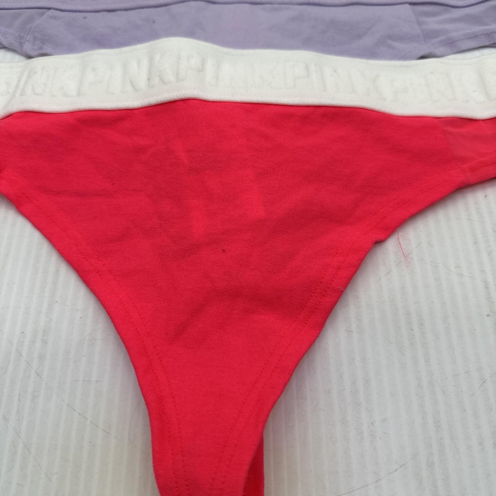 Victoria Secret PINK Panties Lot Of 3 Large Thong Pink, Lavender, Black {107}