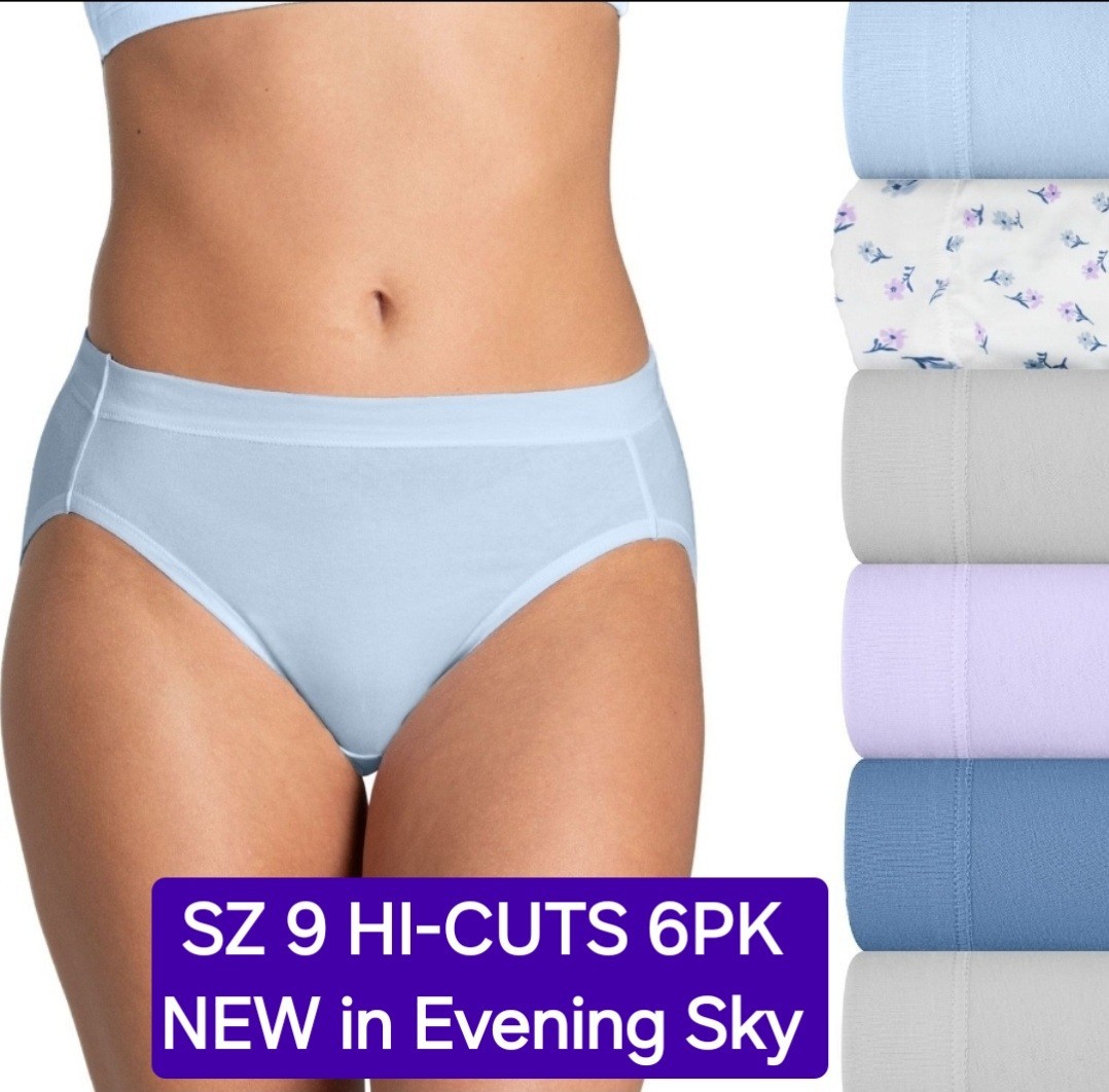 SZ 9 Fruit of the Loom SIGNATURE HI-CUTS 6PK 94%Cot/6%Span NEW: Evening Sky