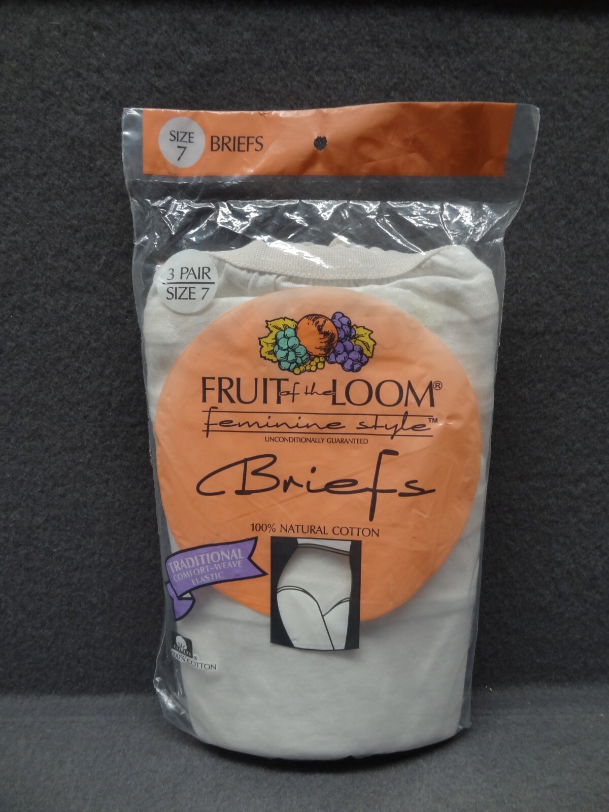 NEW Fruit of the Loom Size 7 3-Pack Feminine Style 100% Natual Cotton Brief 90s