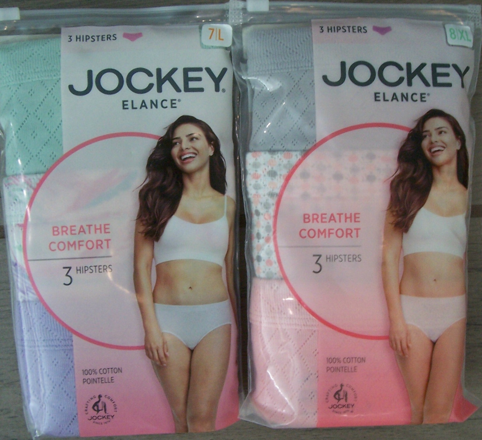 3 JOCKEY Elance 100% Cotton Pointelle Hipsters Panties Size 7 8 9 10 NIP