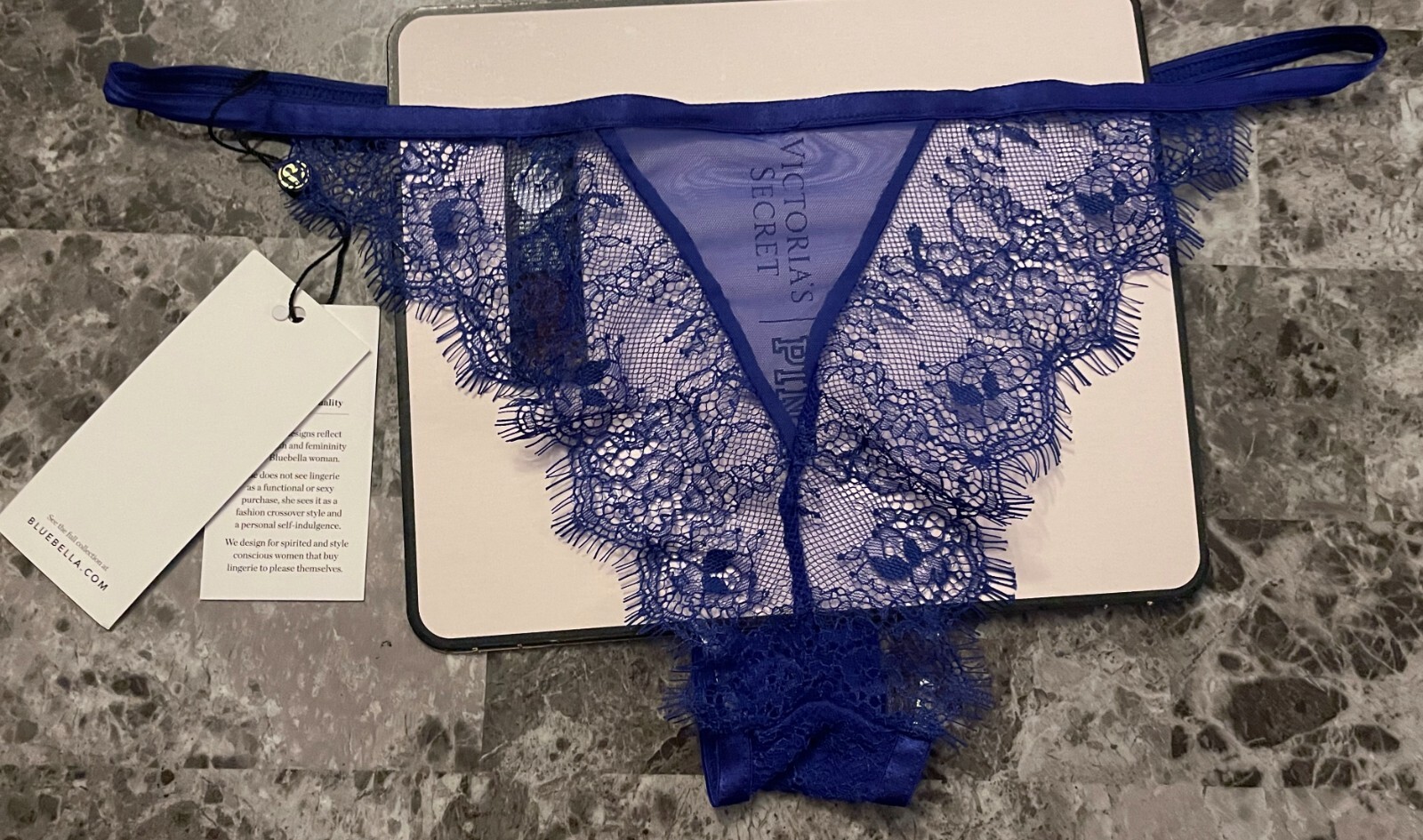 BLUEBELLA XS BLUE EYELASH LACE MESH GOLD HARDWARE STRING CHEEKY BRIEF PANTIES
