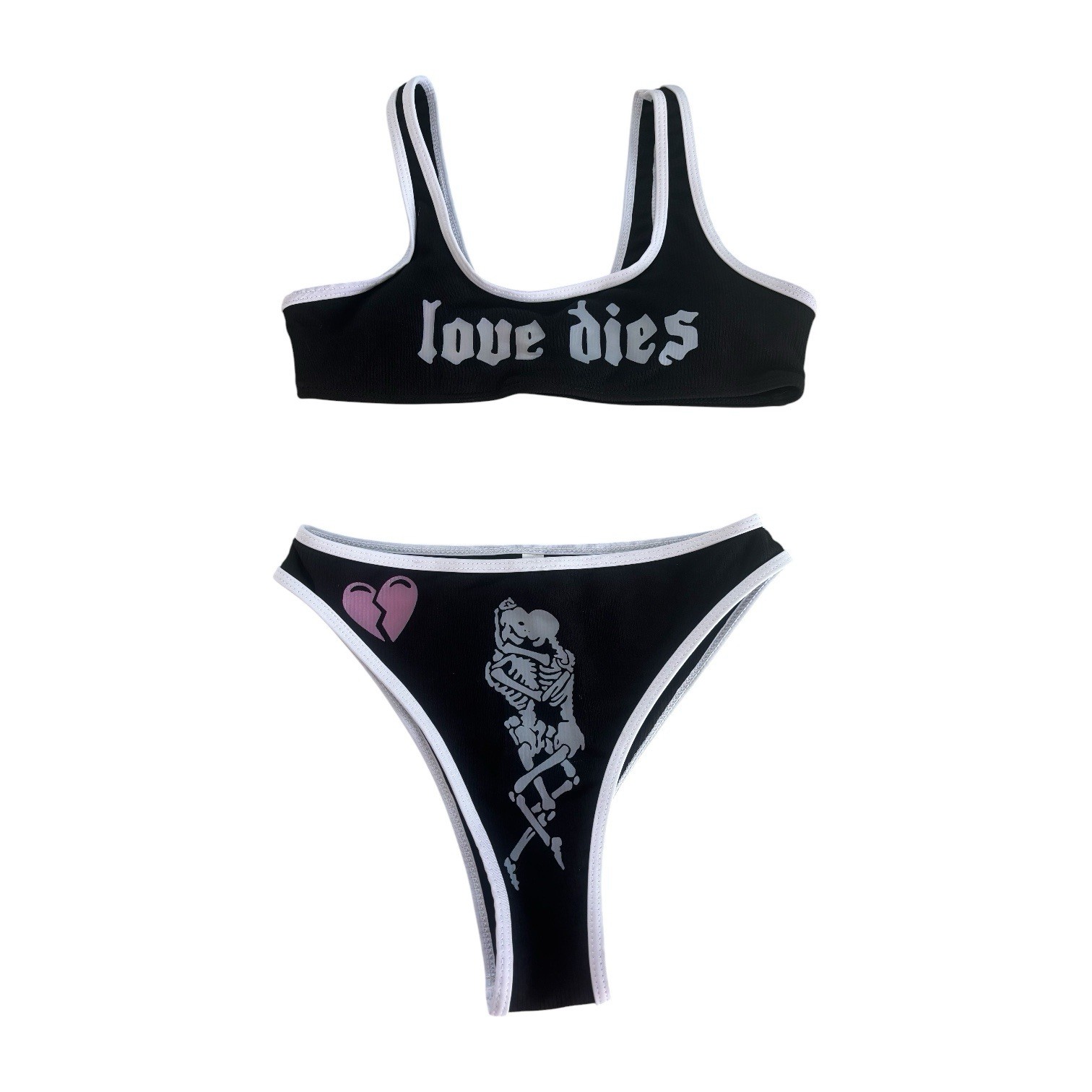 Hot Topic Love Dies Bralette Panty Set Womens S Black Y2K Punk Rave Goth Skull