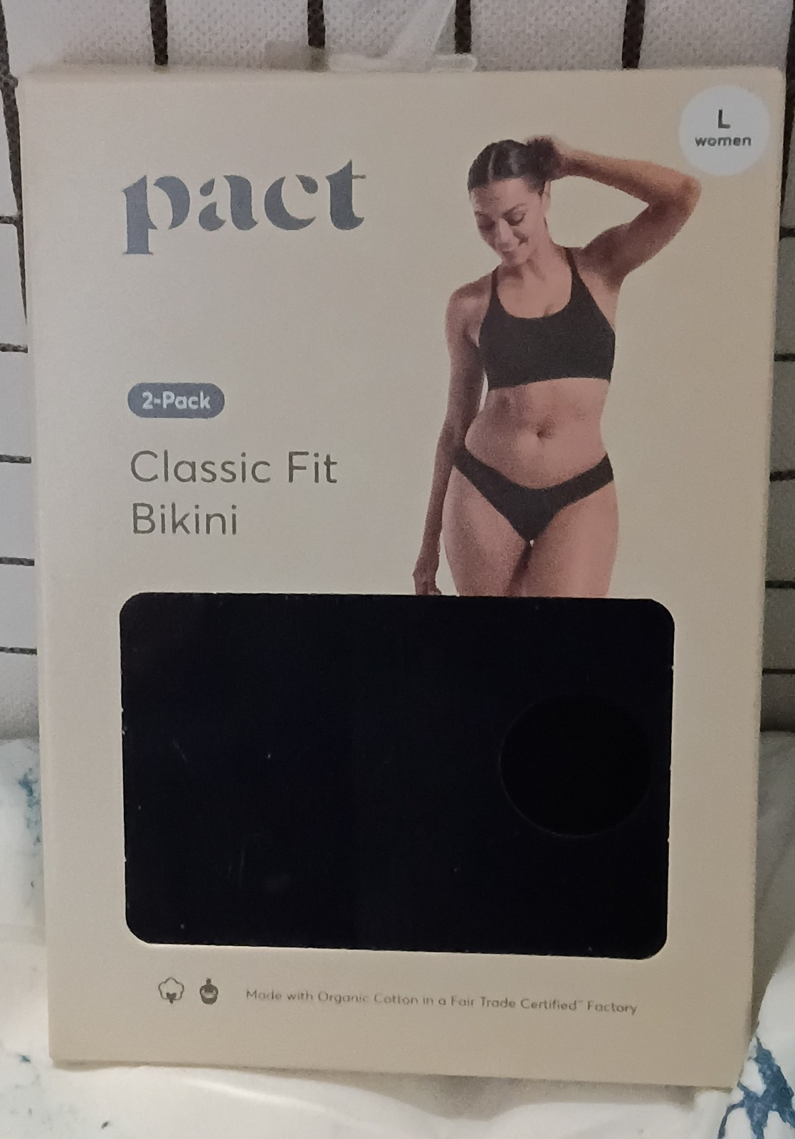 Pact Organic Cotton Classic Fit Bikini Underwear 2-Pack Large Black NIB