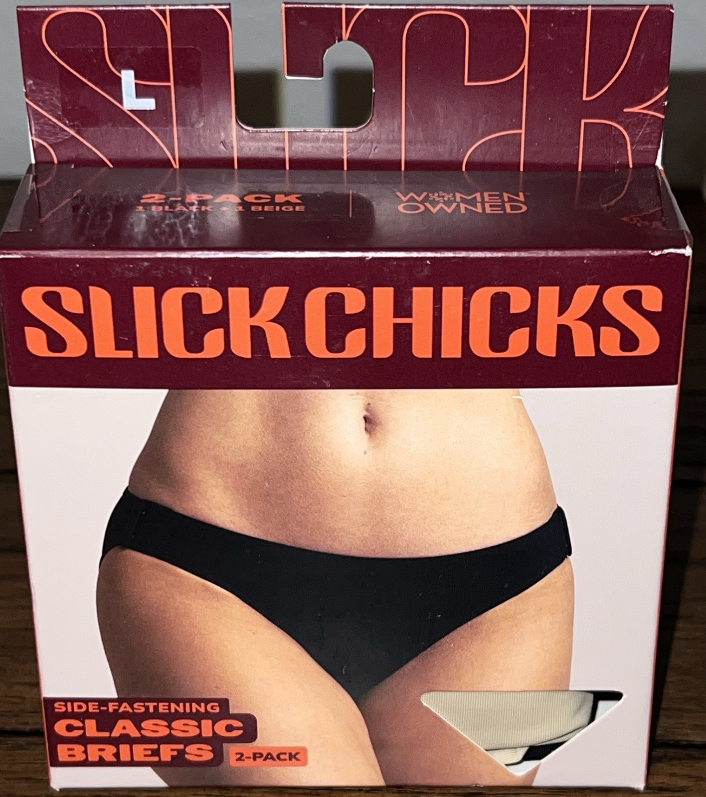 Slick Chicks Classic Briefs 2 PK Adaptive Underwear Black & Beige NIB Size Large