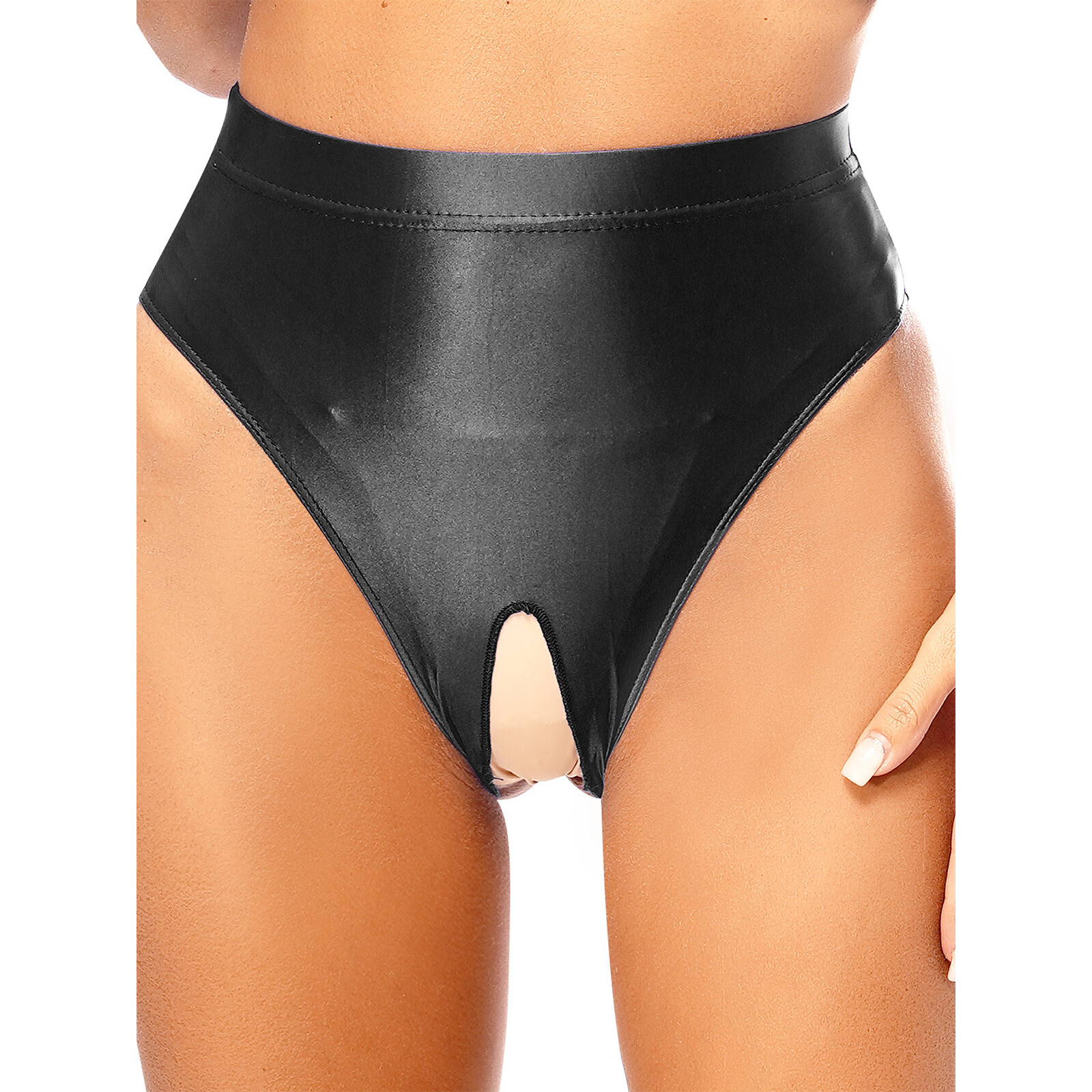 US Women’s Oil Briefs Open Crotch Thong Underwear High Waist Stretchy Shorts