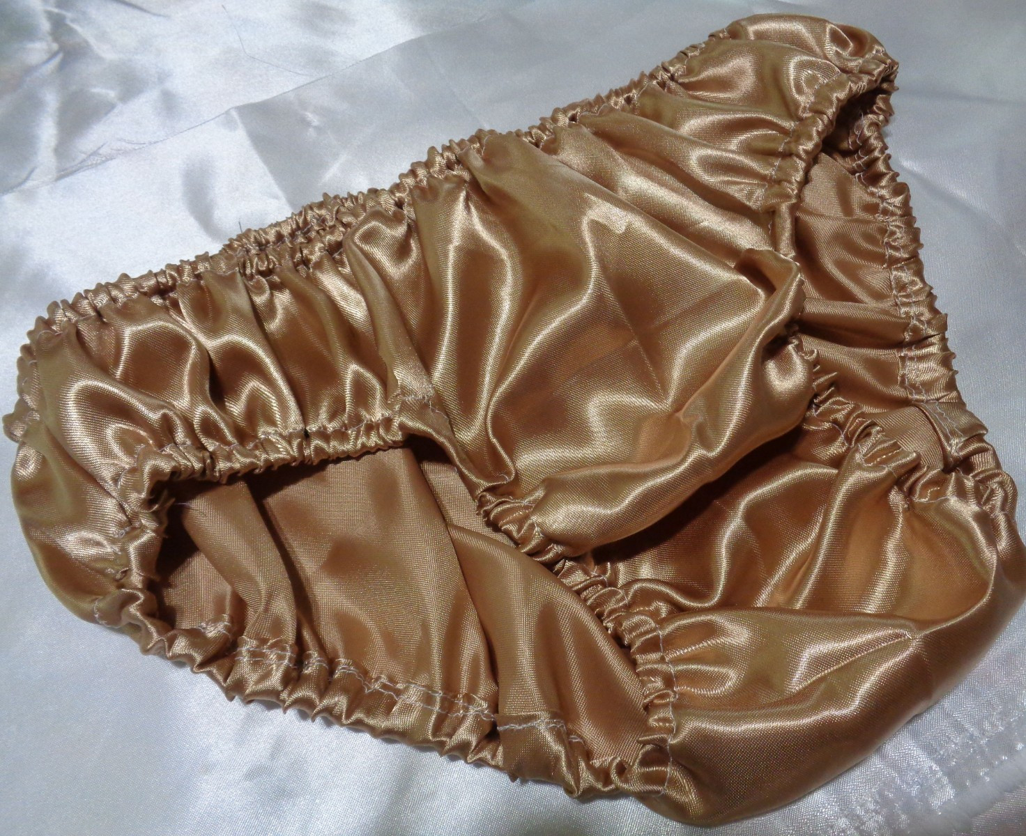 adult sissy handmade taupe ** frilly men satin bikini panties dress-up 33-47