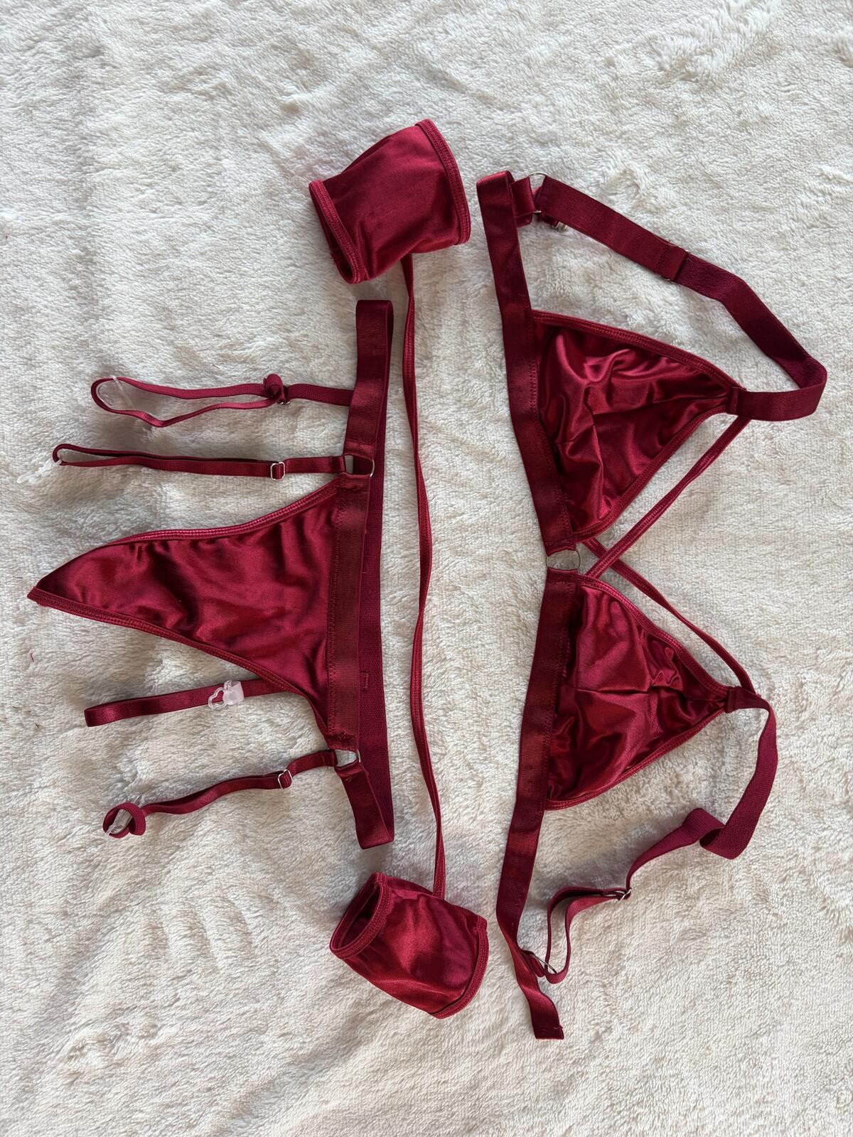 Burgundy Satin Lingerie Set with Adjustable Straps