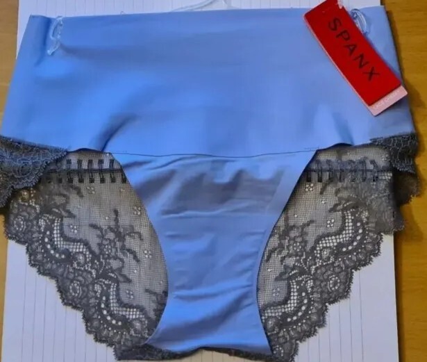 SPANX LACE CHEEKY SHAPEWEAR PANTIES POWDER BLUE / POLISHED GREY SIZE US XS UK 6