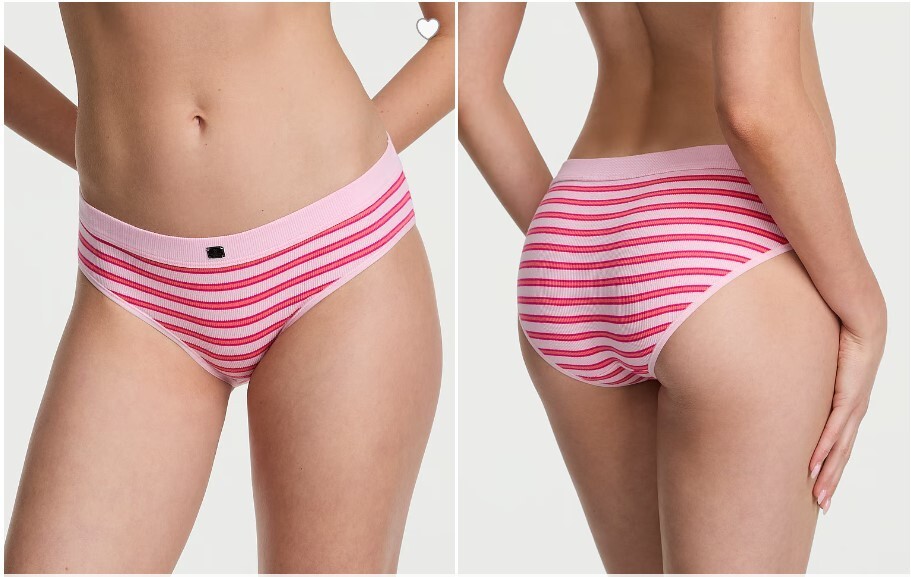 VICTORIA’S SECRET Logo Rib Cotton Hiphugger Panty, Pretty Blossom Stripe XS S M