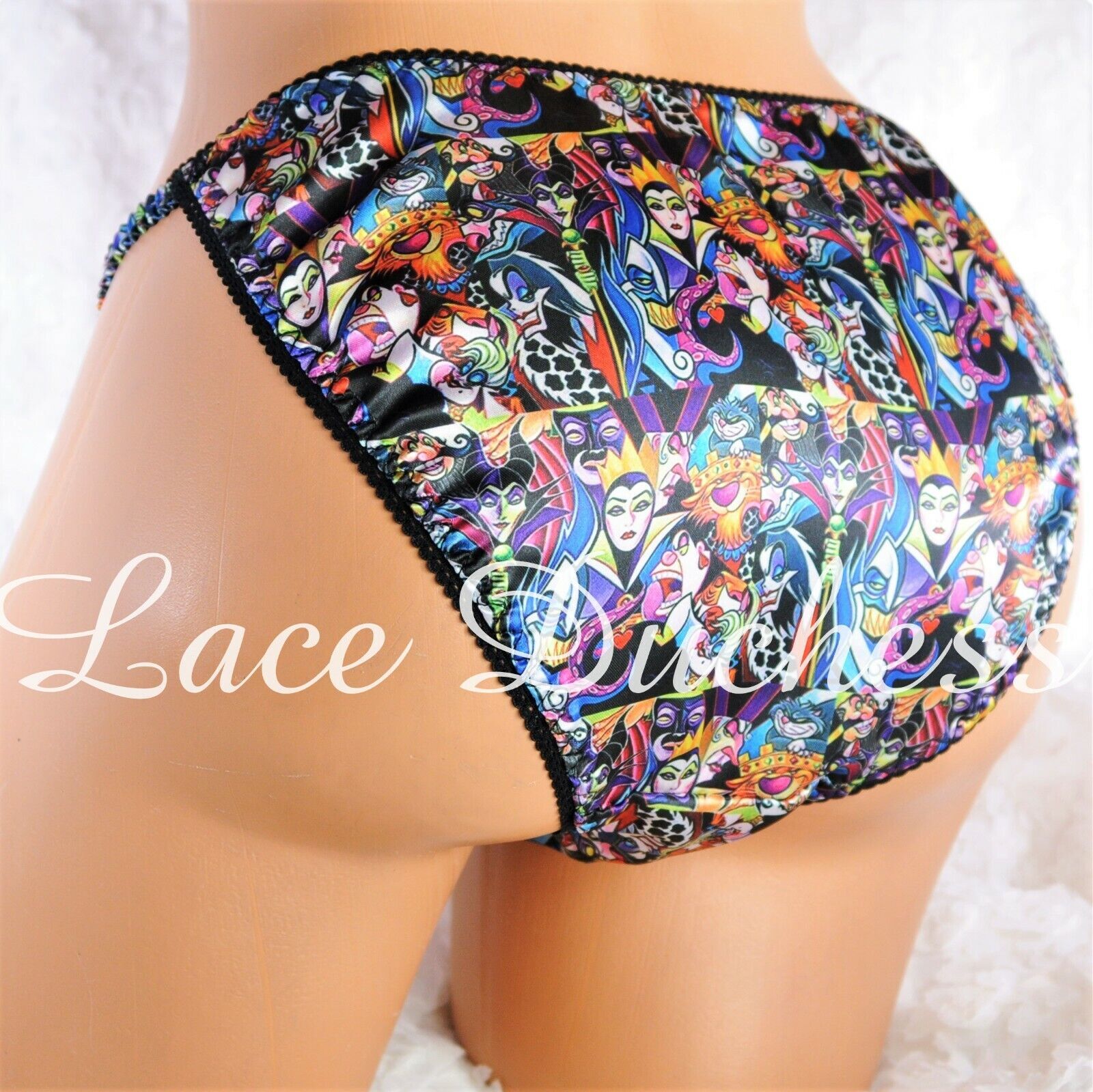 80s style SATIN panties sissy Duchess Cut cartoon Villains ladies string bikini