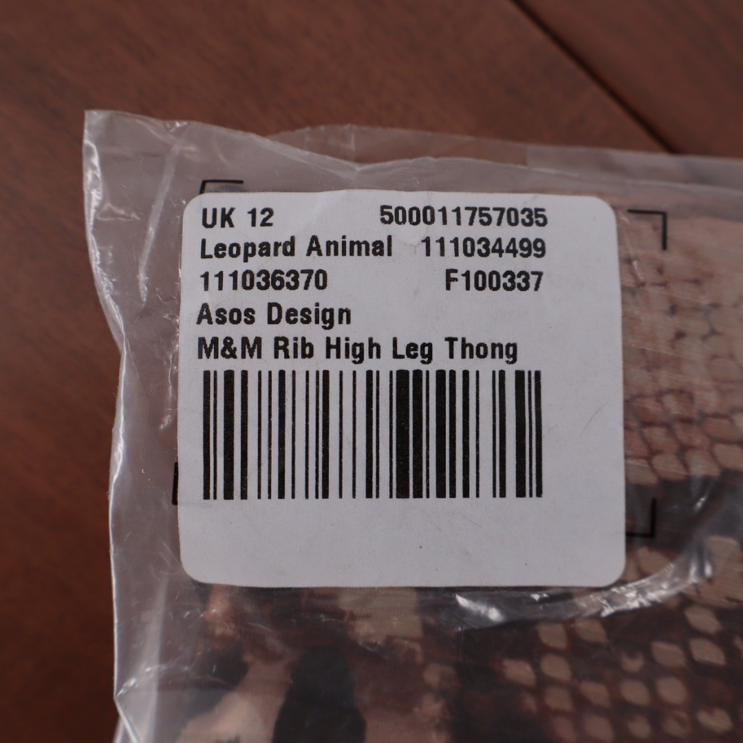 ASOS Design Leopard Animal Print Rib High Leg Thong Panty UK 12 US 8