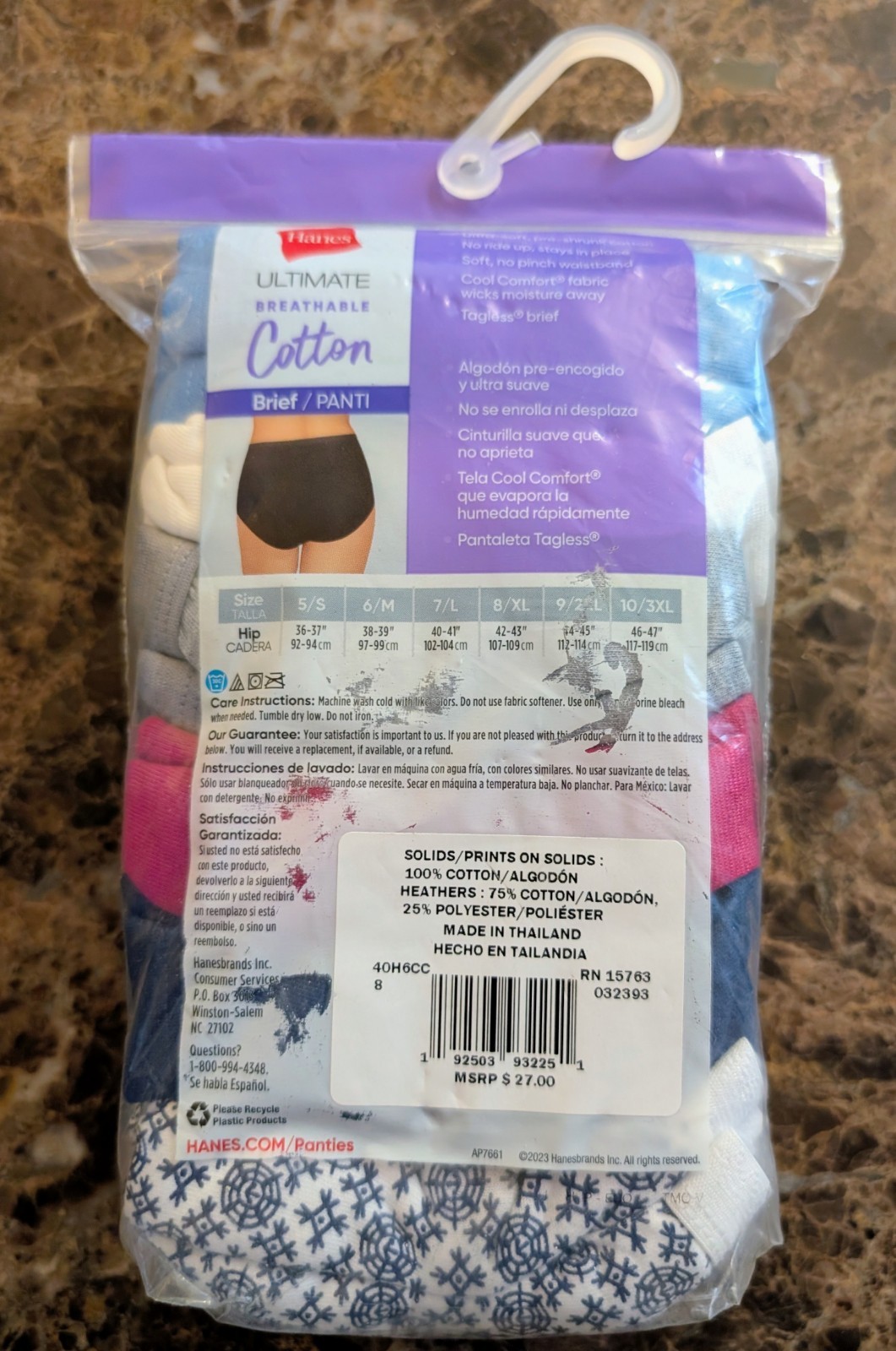HANES Ultimate 6-pack Size 8/XL White Breathable Cotton Women Tagless Briefs NEW