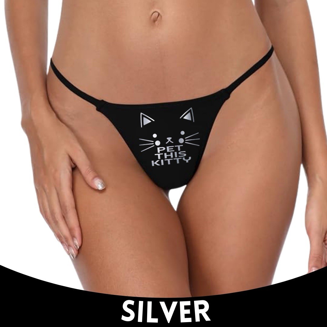 Pet This Kitty Thong – Flirty Black Cat Graphic Low Rise Cotton Panty