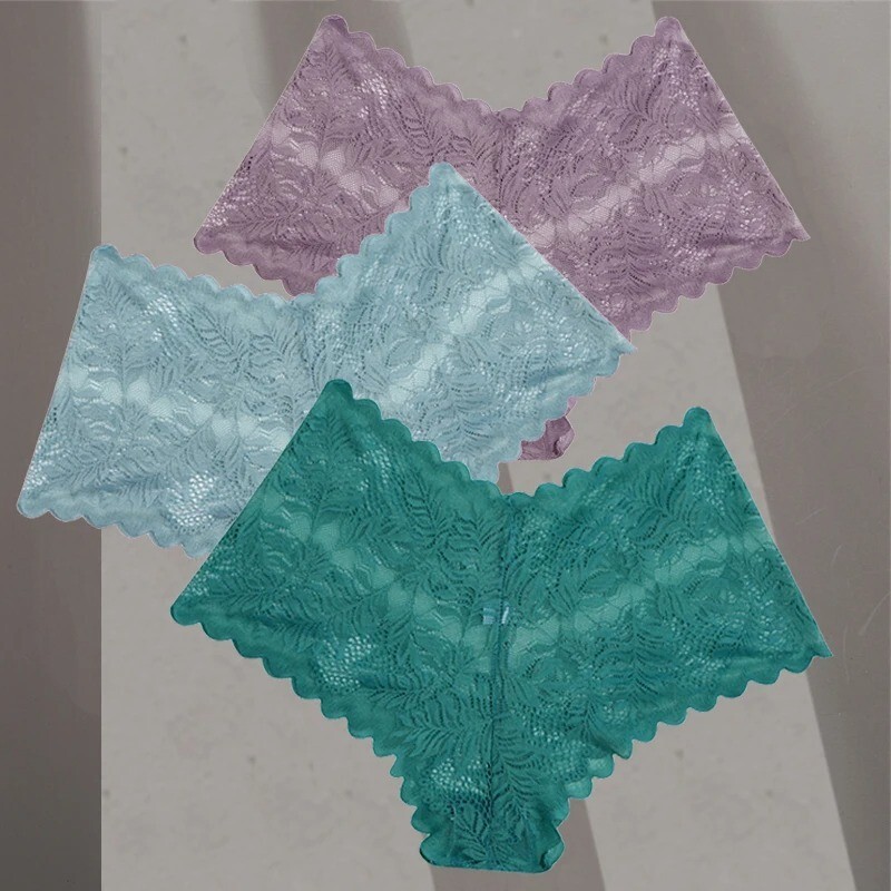 Paquete De 3 Pantis De Encaje Sexy Para Mujer Ropa Interior Tangas Bikinis Moda
