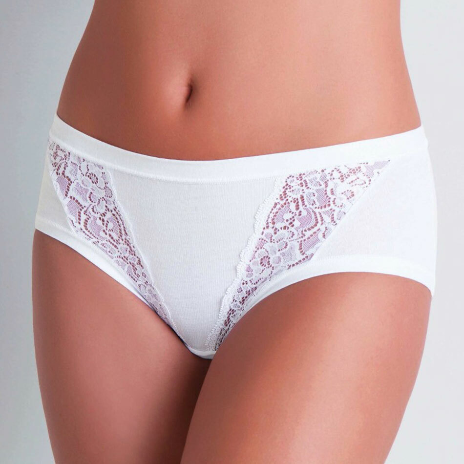 4 Women’s Cotonella Midi Slips In Stretch Cotton With Lace Inserts Art GD130