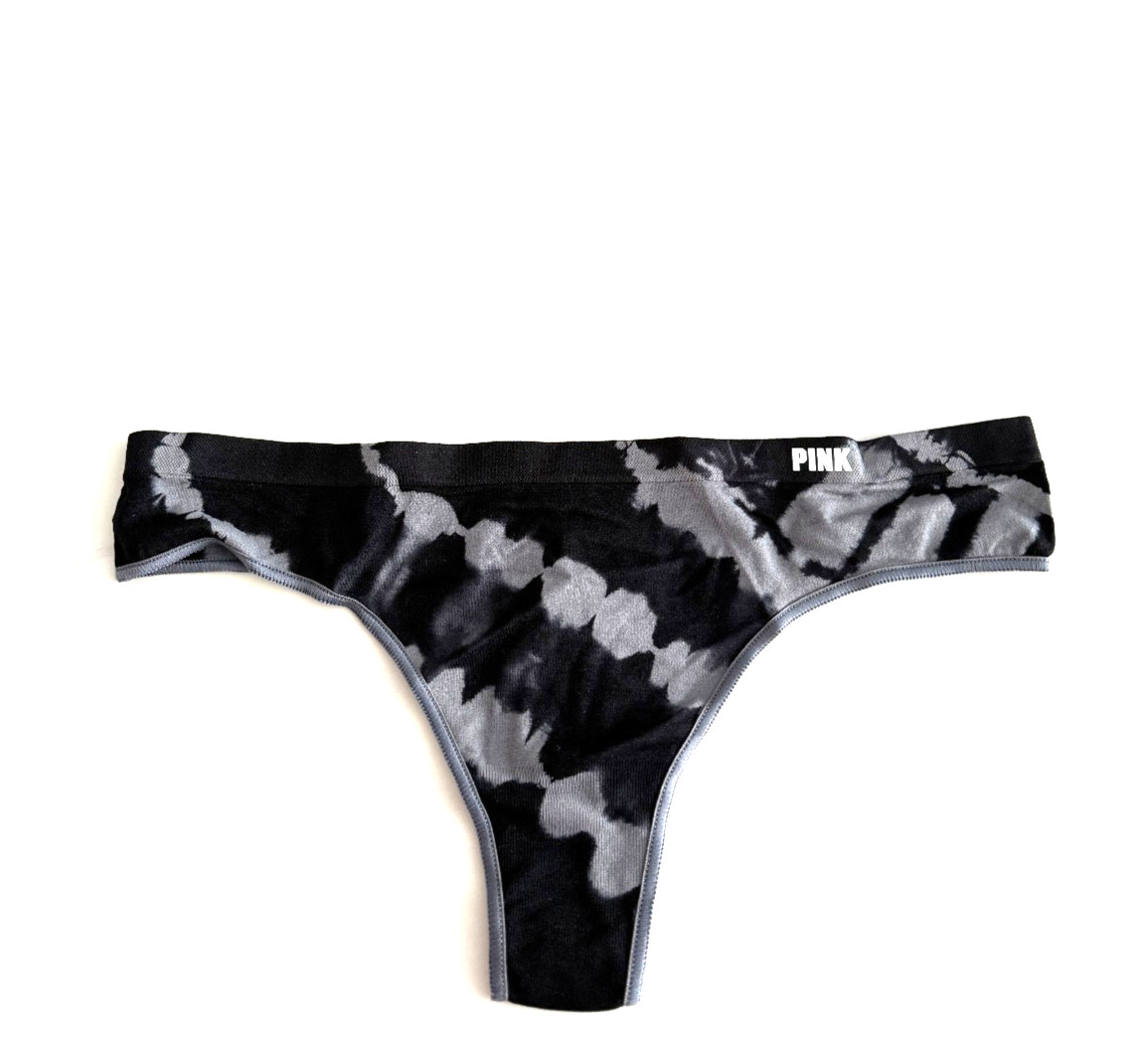 Victoria’s Secret PINK Solid Seamless Thong Panty Black Gray Tie Dye
