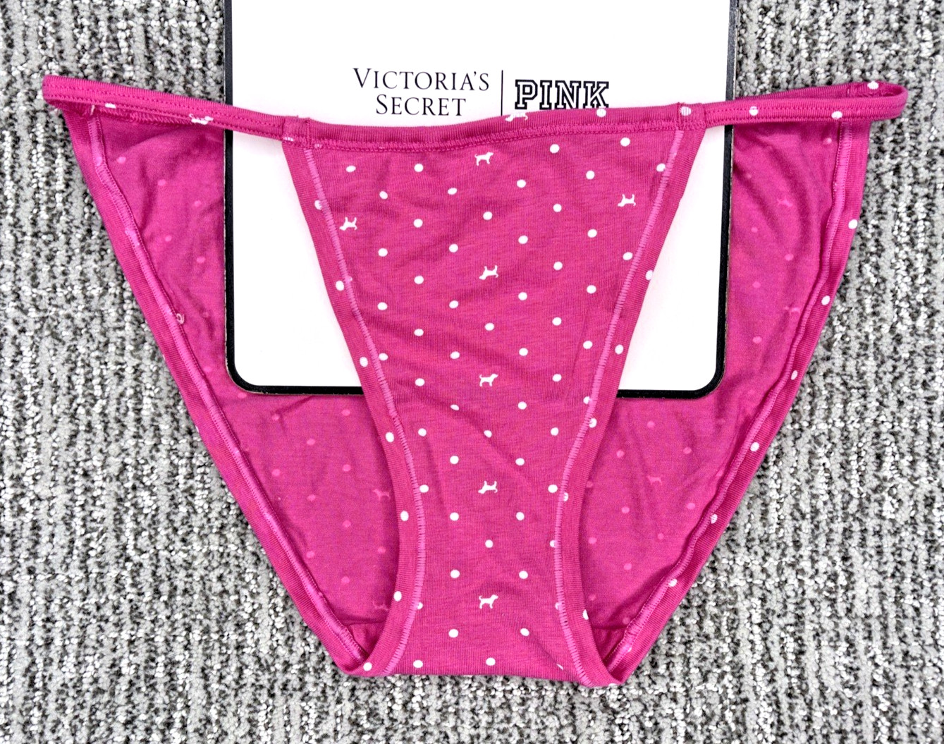 Victoria’s Secret PINK NWT Medium Pink Polka Dot String Bikini Panty Sexy Cute