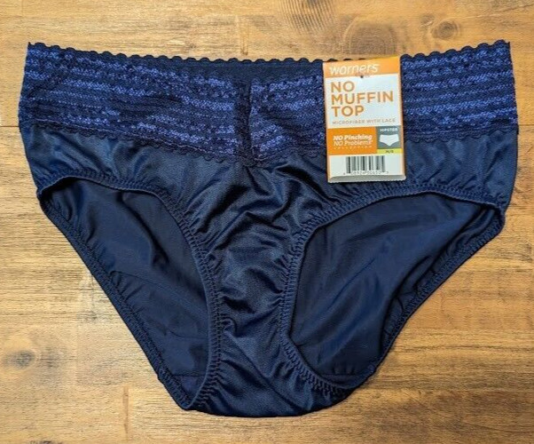 1 PAIR WARNER’S NO MUFFIN TOP LACE HIPSTER PANTIES Women’s Medium M/6 Navy NWT