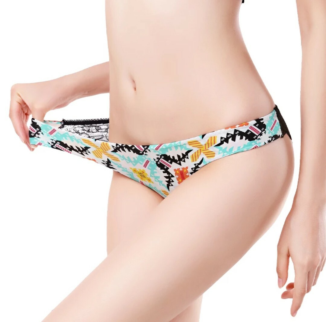 Shiny Satin Lattice Print Knickers Briefs Women Underwear Lace Comfy UK Seller