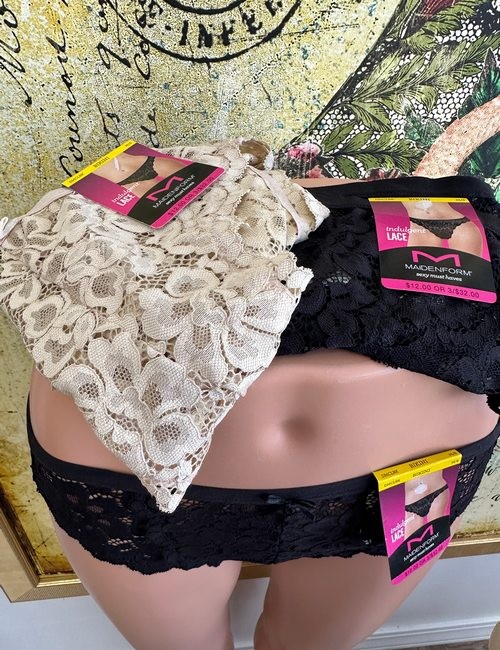 Maidenform Panty Bikini Luxurious Allover Lace Set/3 sz 6/M New Black & Beige