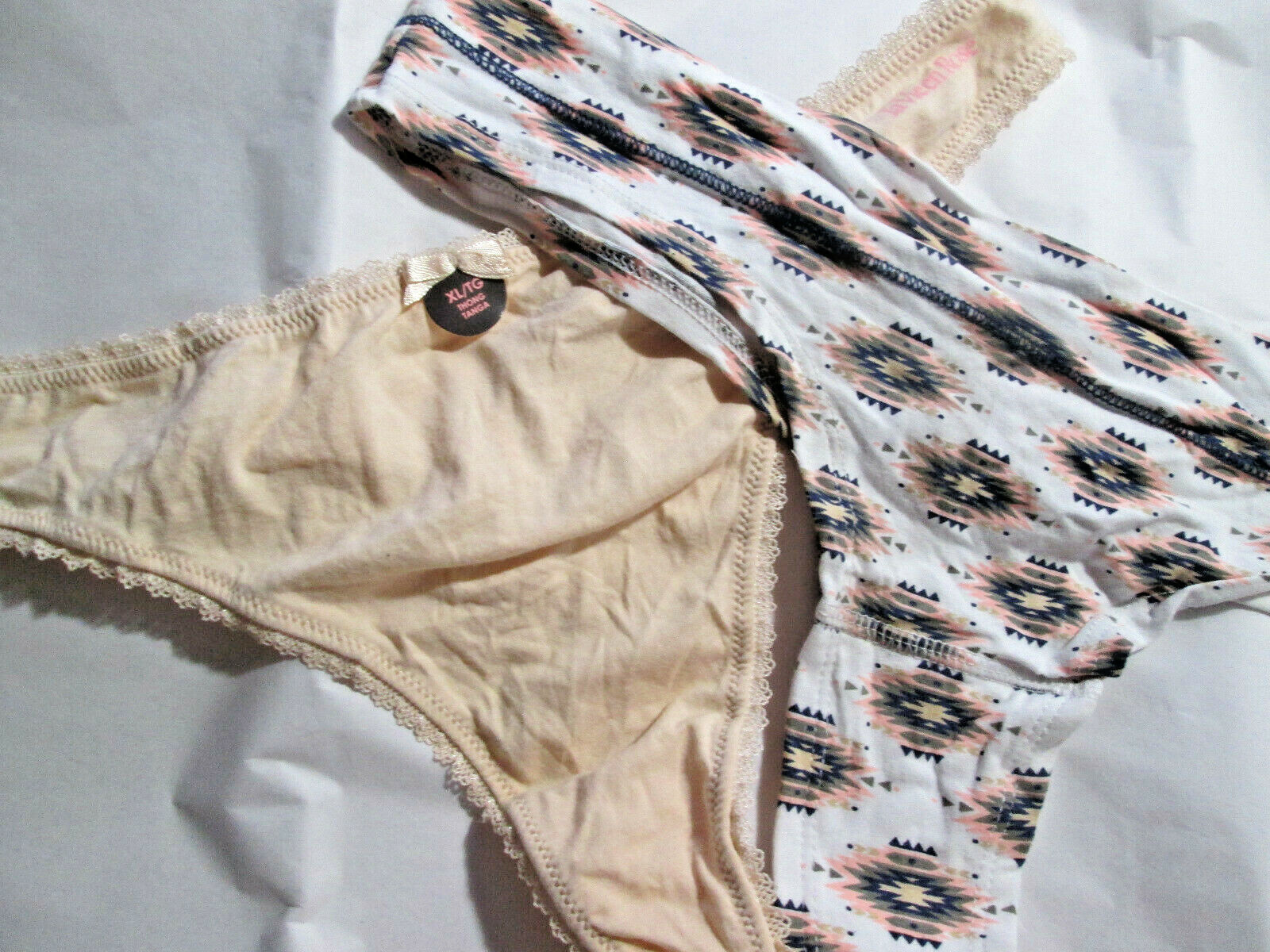 2 New Tarea & la Vie en Rose Thong Panties Size XL Southwestern Print+Beige/Bow