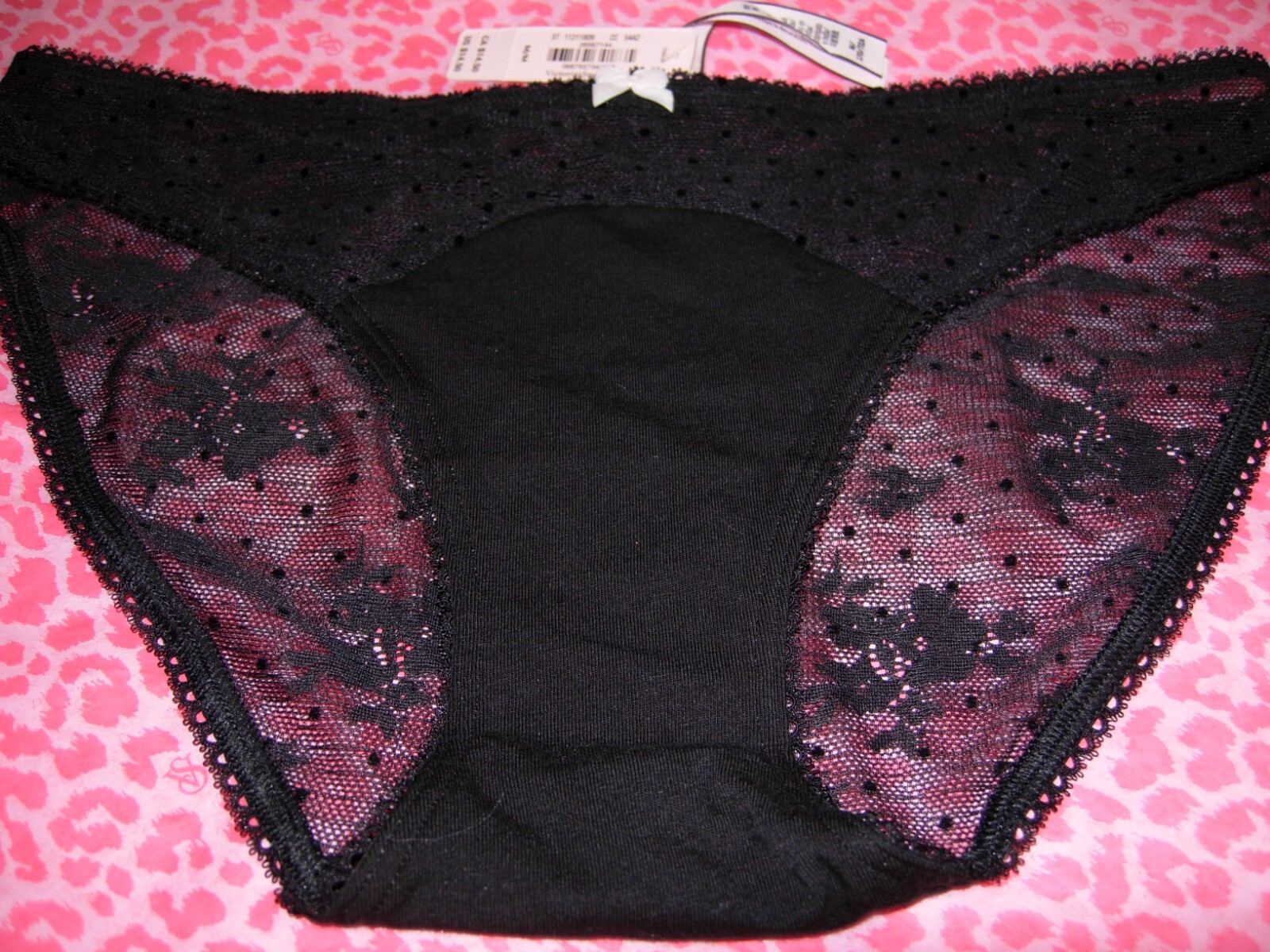 Victoria’s Secret Sexy Bikini Flocked Lace Detail Black Stretch XS S L XL NWT
