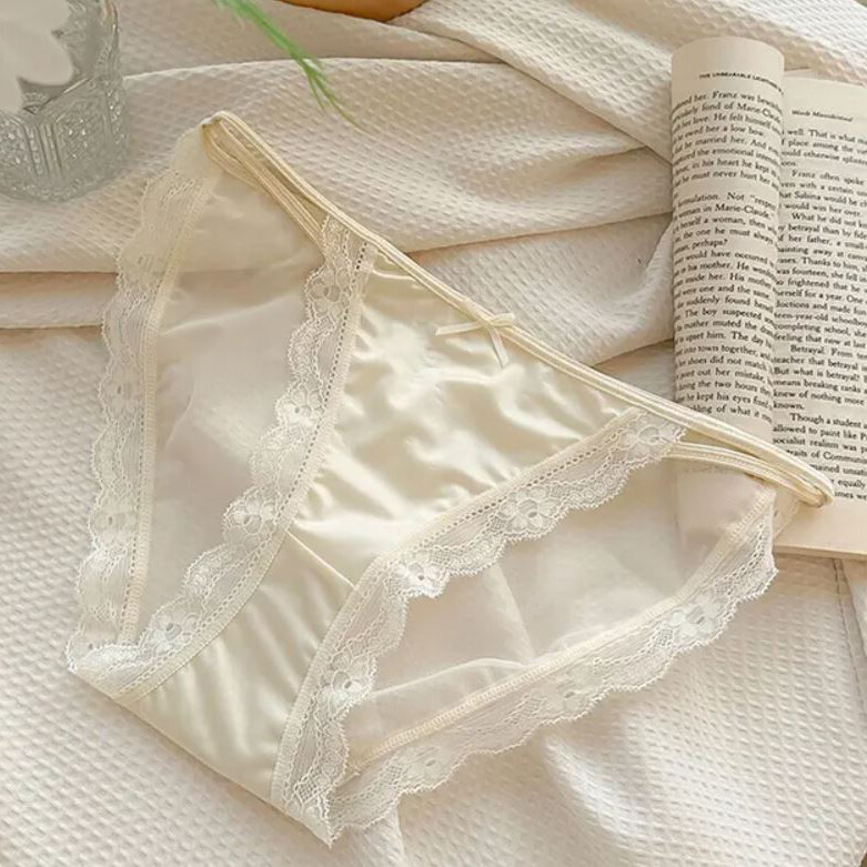 5 Pcs Lot Sexy Womens Satin Panties Lingeries Briefs Lace Sheer Underwear Bikini