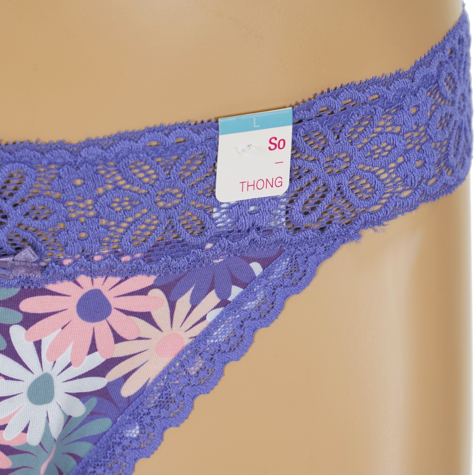 SO Junior’s Size 11-13 LARGE Purple LACE Daisy Flowers THONG PANTY #SO83-010