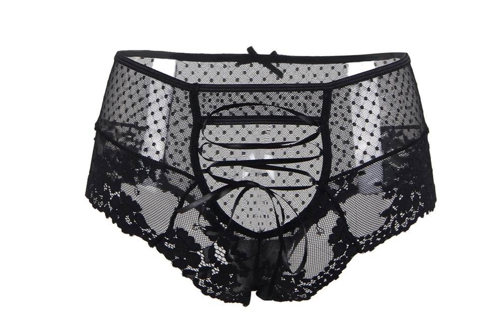 WOW BABE Black Cross Tie Floral Lace Open Crotch French Knickers Panty Size 12
