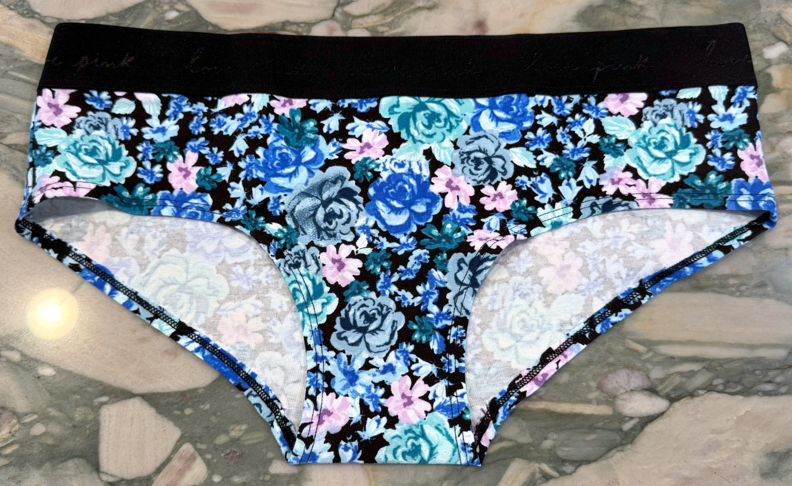 NEW Victoria Secret PINK Cotton Logo Hipster Panty – Blue Garden Floral – XXL