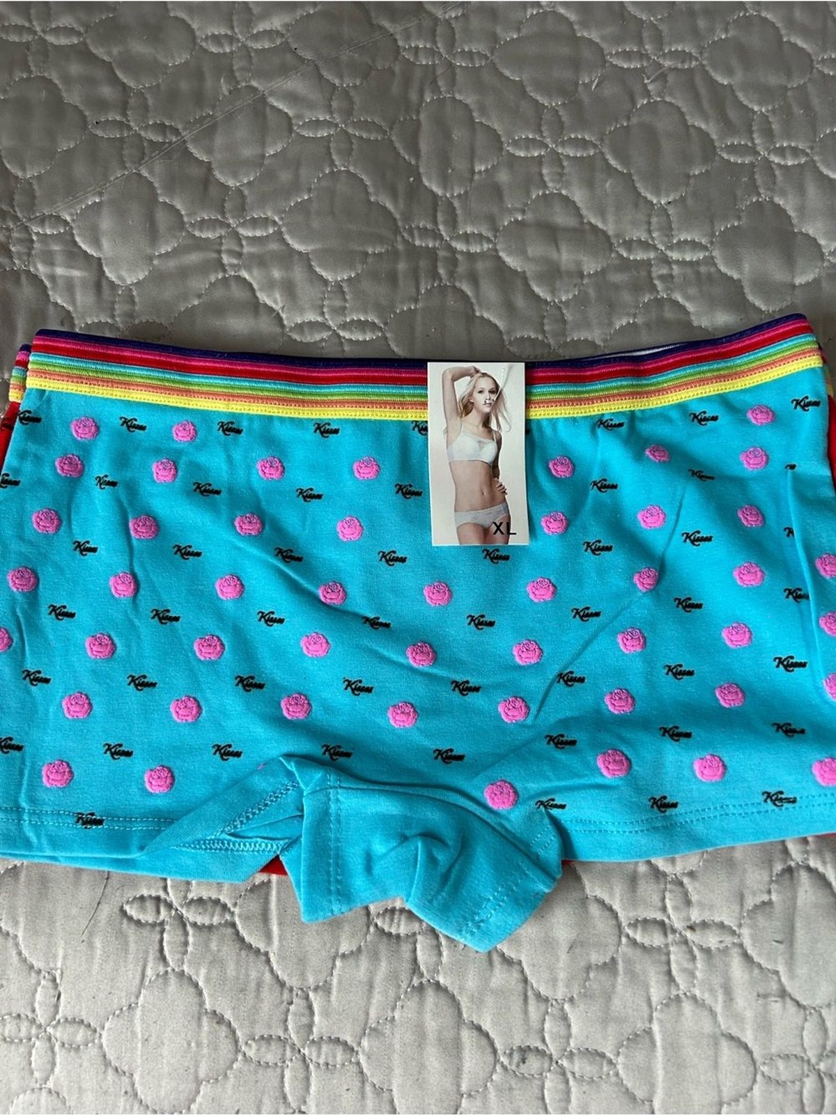 Kiss Women’s Turquoise & Red Boyshort Panties with Rainbow Waistband 2pk size XL